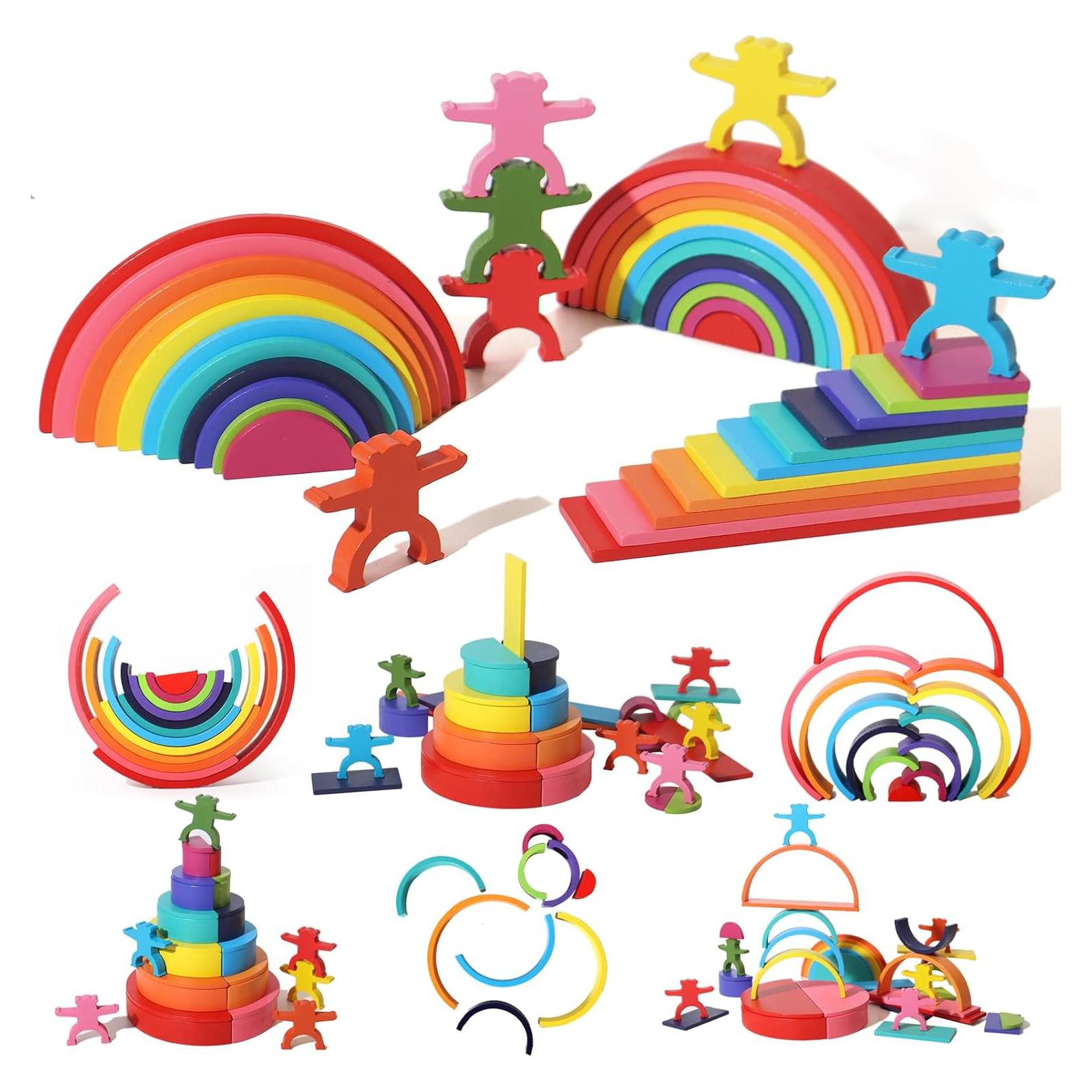 Juego de Apilamiento Arcoíris 40 Piezas Madera Montessori