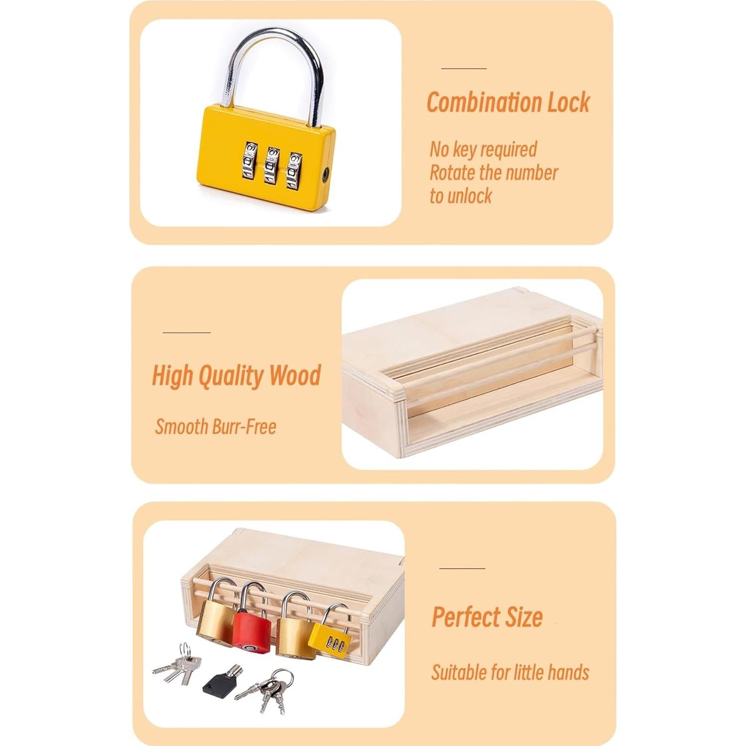 Juego de Llave y Cerradura Montessori MIKNEKE - 6 Cerraduras