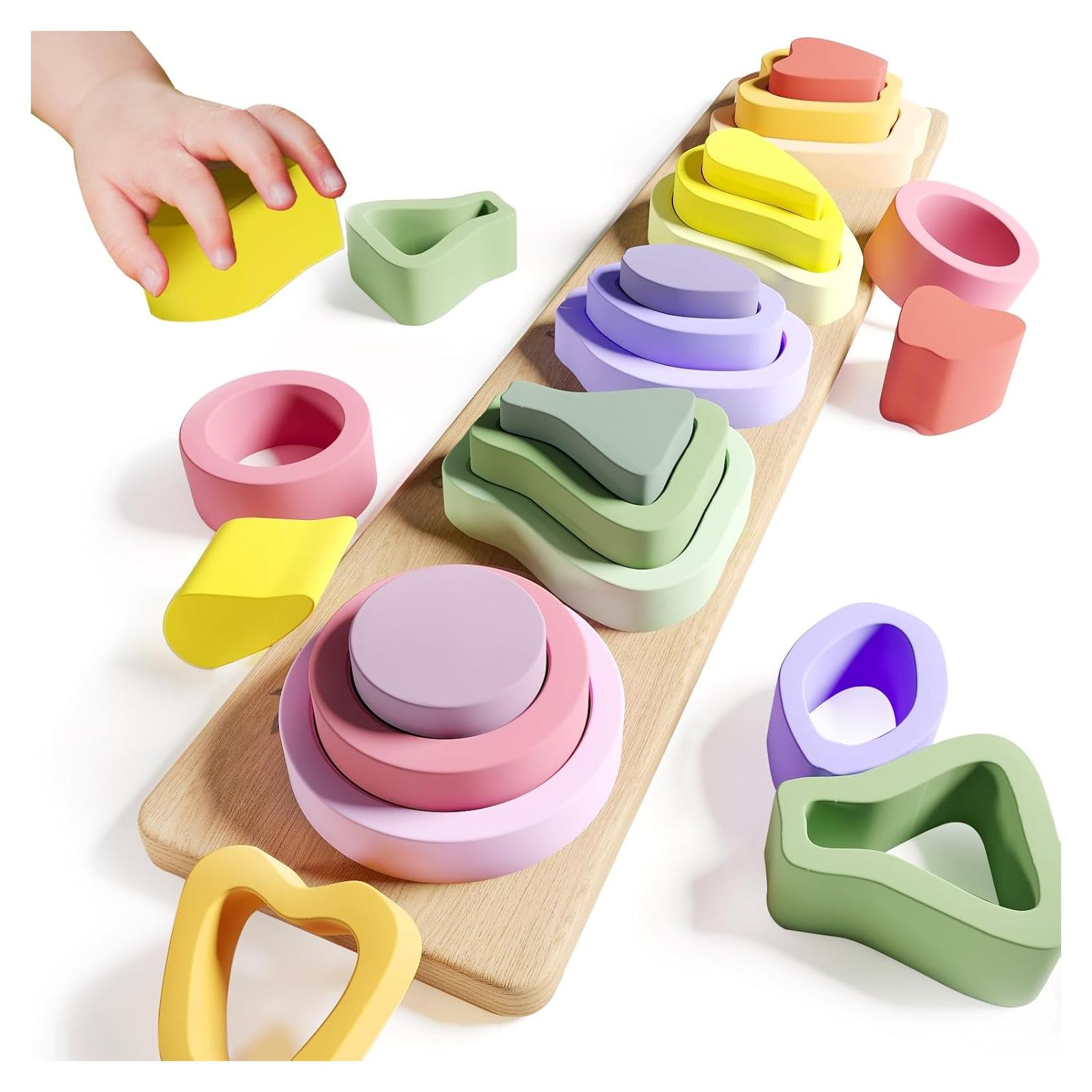 Juguete Montessori Symdiro Clasificador y Apilador de Madera 29x6x5.5cm