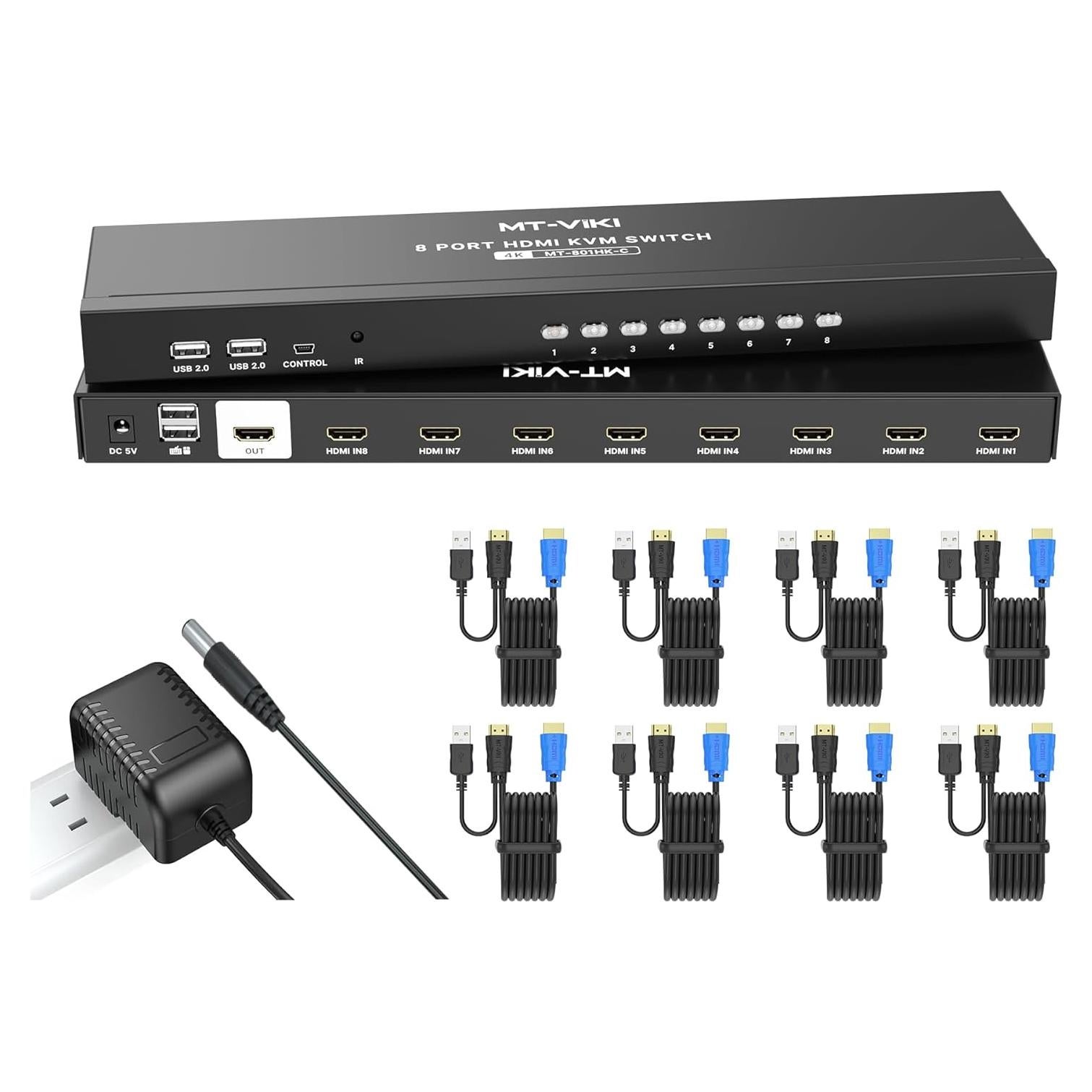 Switch KVM HDMI 8 Puertos MT-VIKI 4K 30Hz con Cables