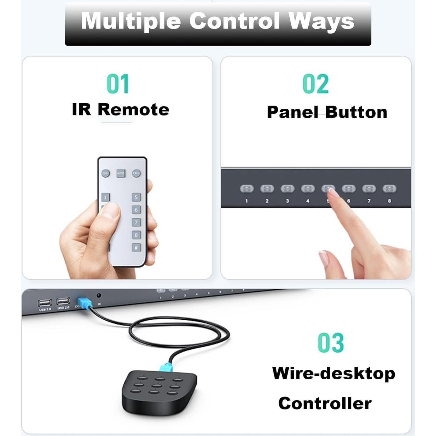 Switch KVM HDMI 8 Puertos MT-VIKI 4K 30Hz con Cables