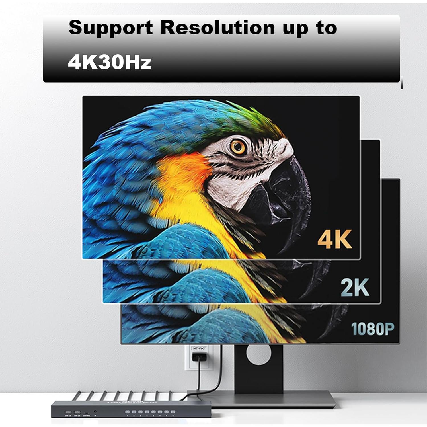 Switch KVM HDMI 8 Puertos MT-VIKI 4K 30Hz con Cables