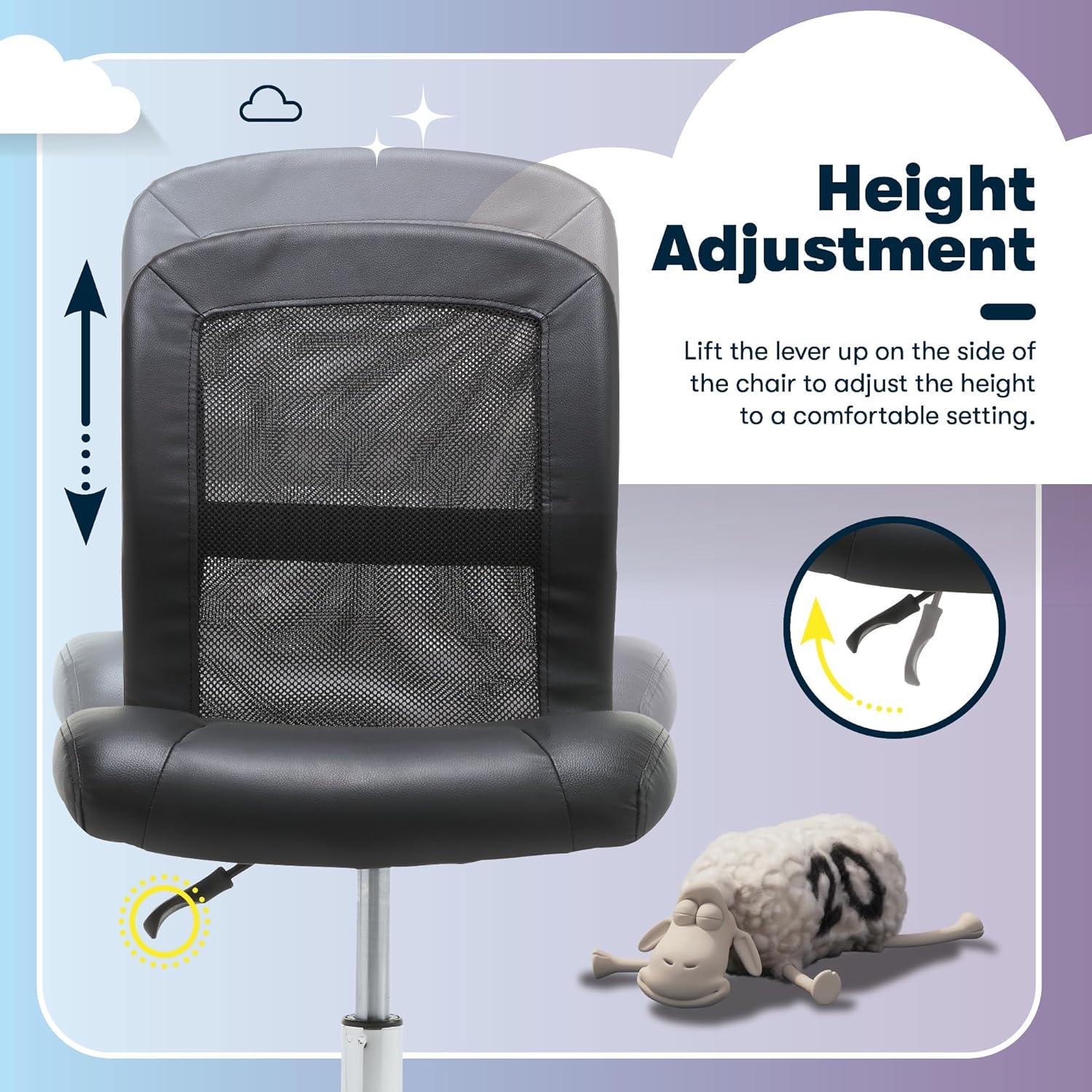 Silla de Tarea Sin Brazos Serta Essential, Negro, Ajustable