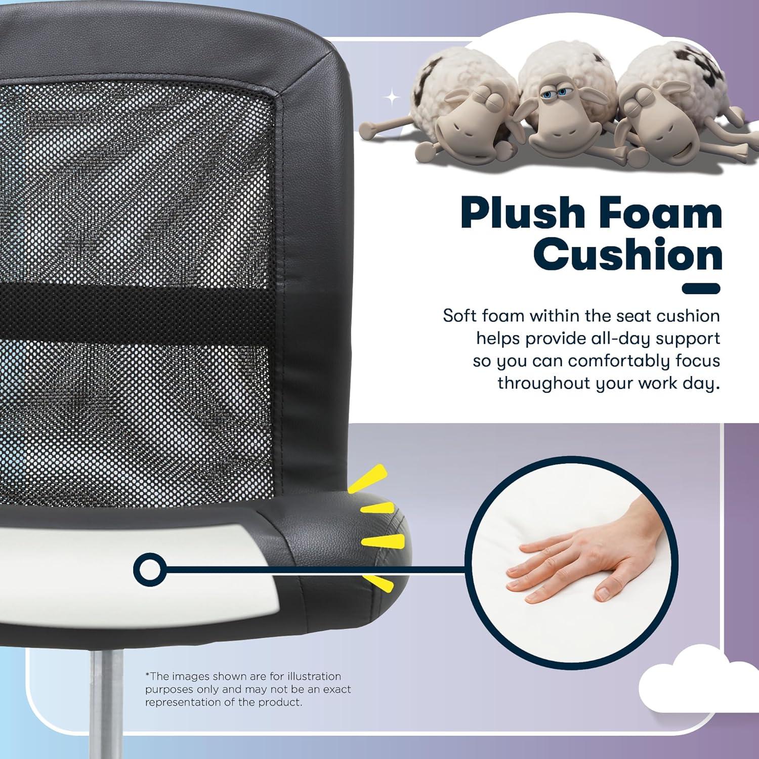 Silla de Tarea Sin Brazos Serta Essential, Negro, Ajustable