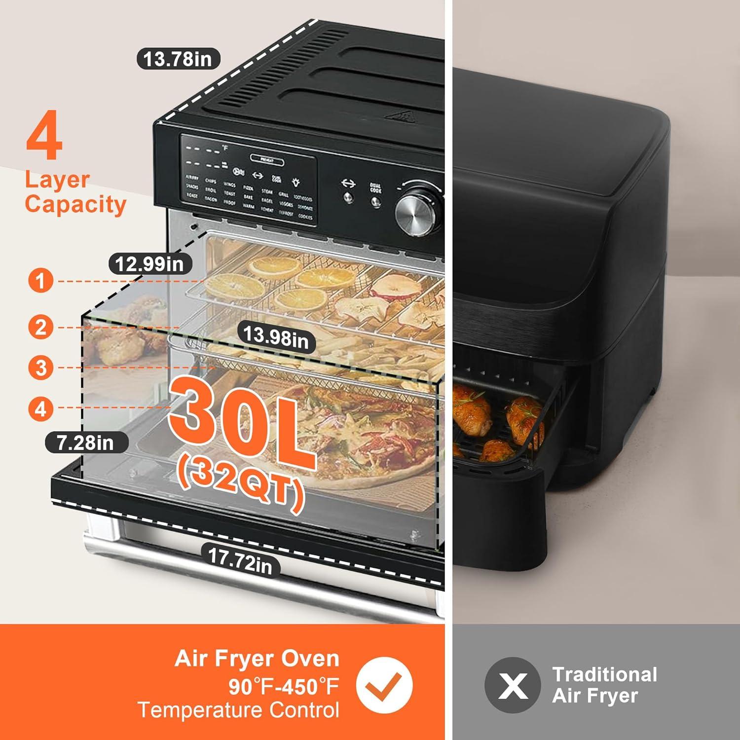 Horno Tostador de Aire Cocina en la Caja 32QT 1800W Negro