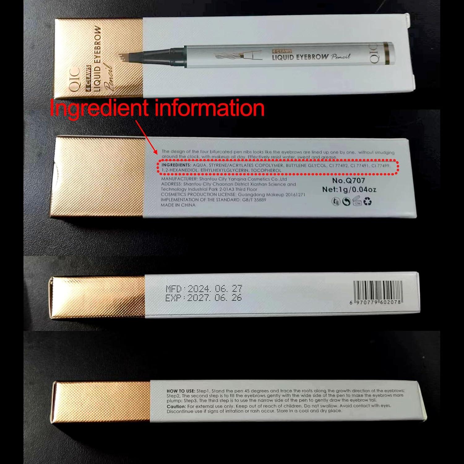 Lápiz de Cejas 4 Puntas Yulinlon Negro Impermeable 36h
