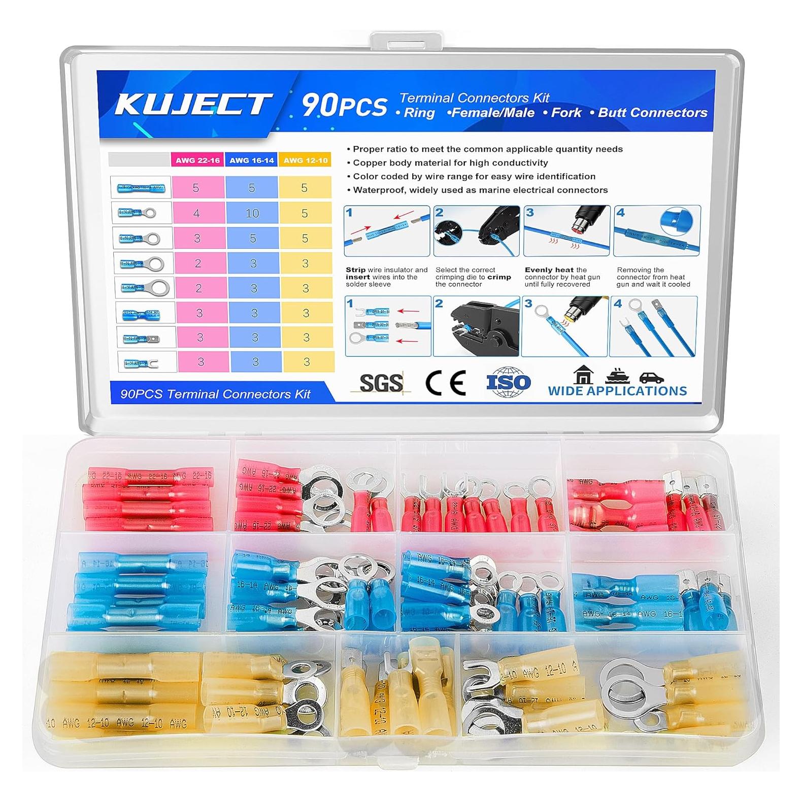 Kit de Conectores de Cable Termocontraíbles Kuject 90 Piezas