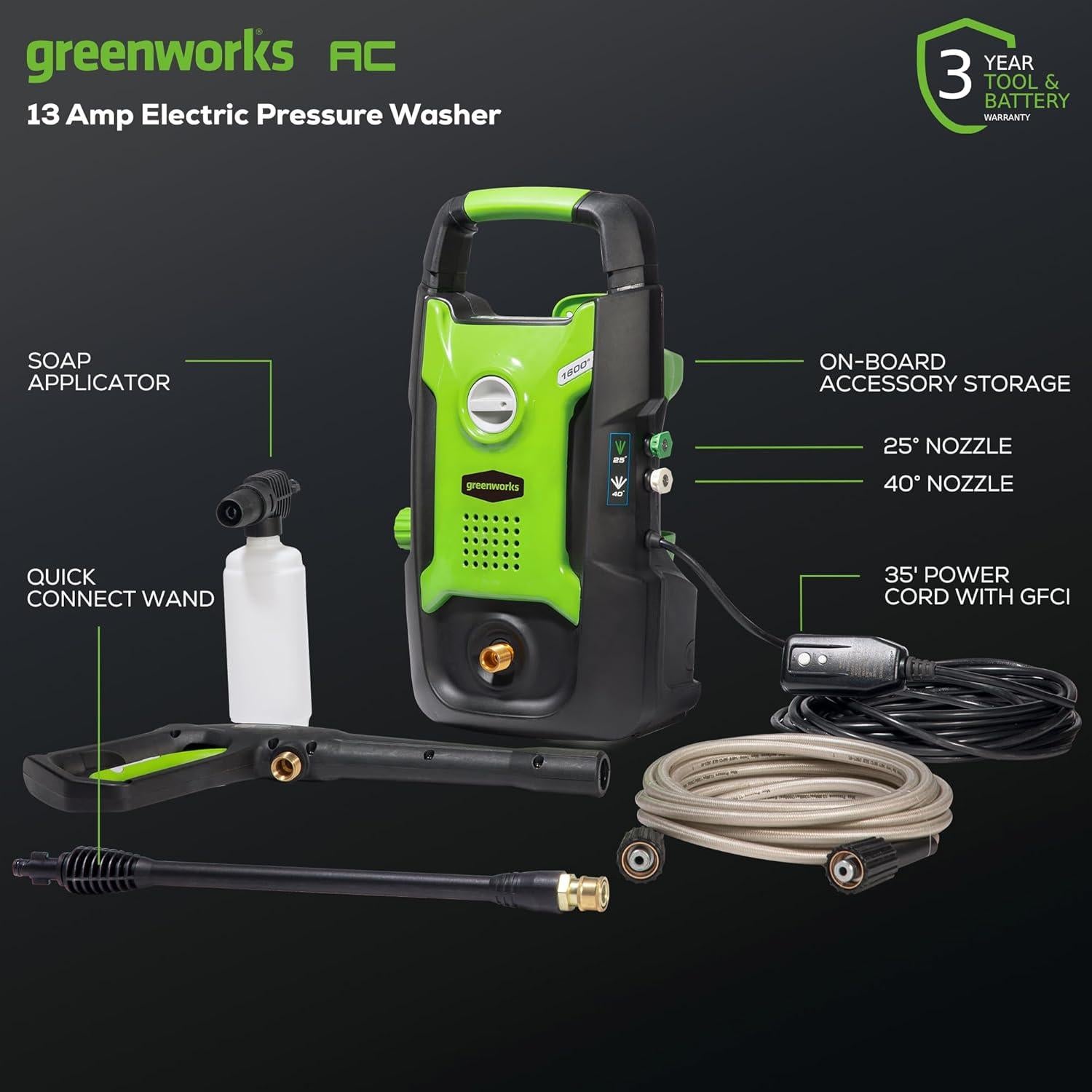 Lavadora a Presión Eléctrica Greenworks 1600 PSI 1.2 GPM