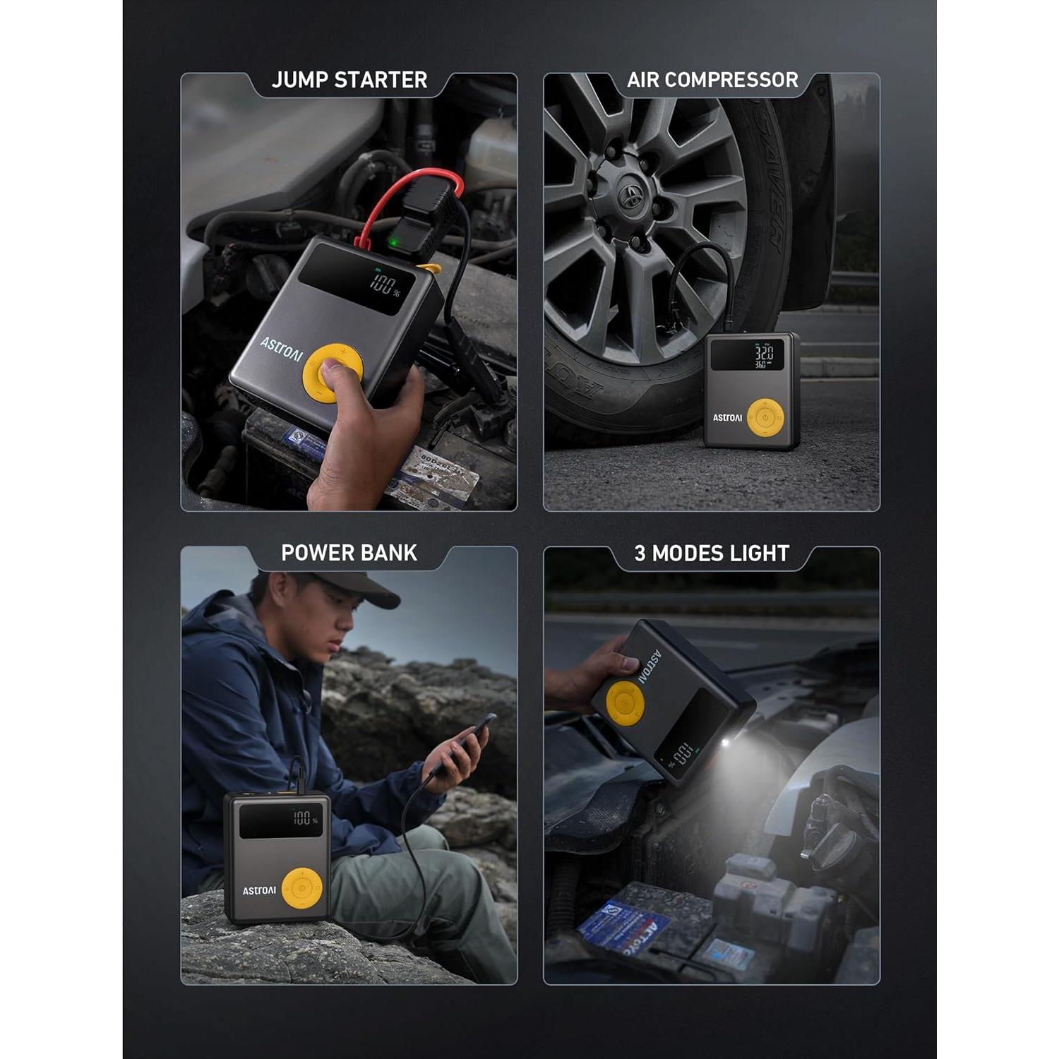 Arrancador de Coche AstroAI 1750A con Compresor 150PSI