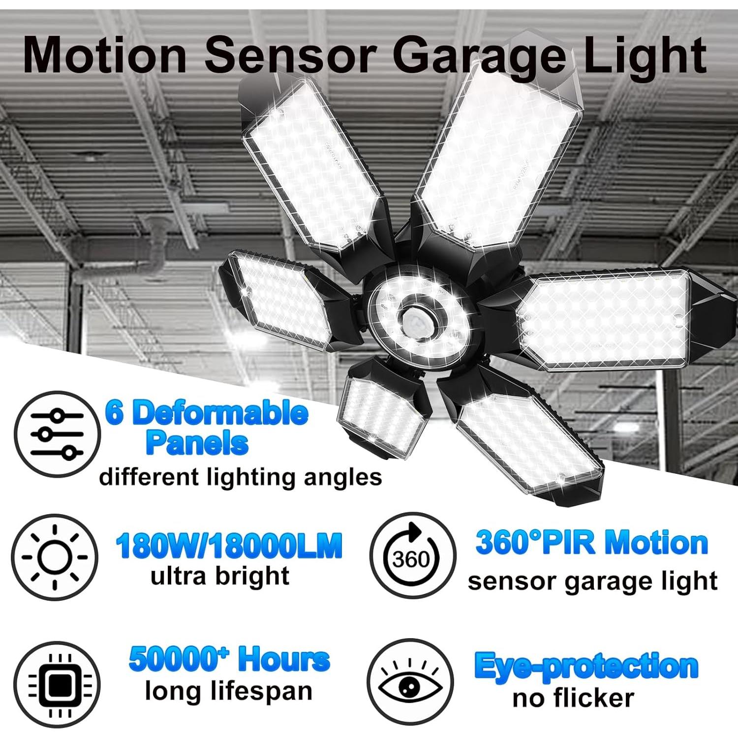 Luz de Garaje LED ELIVERN DL03-005 180W 18000LM Sensor Movimiento
