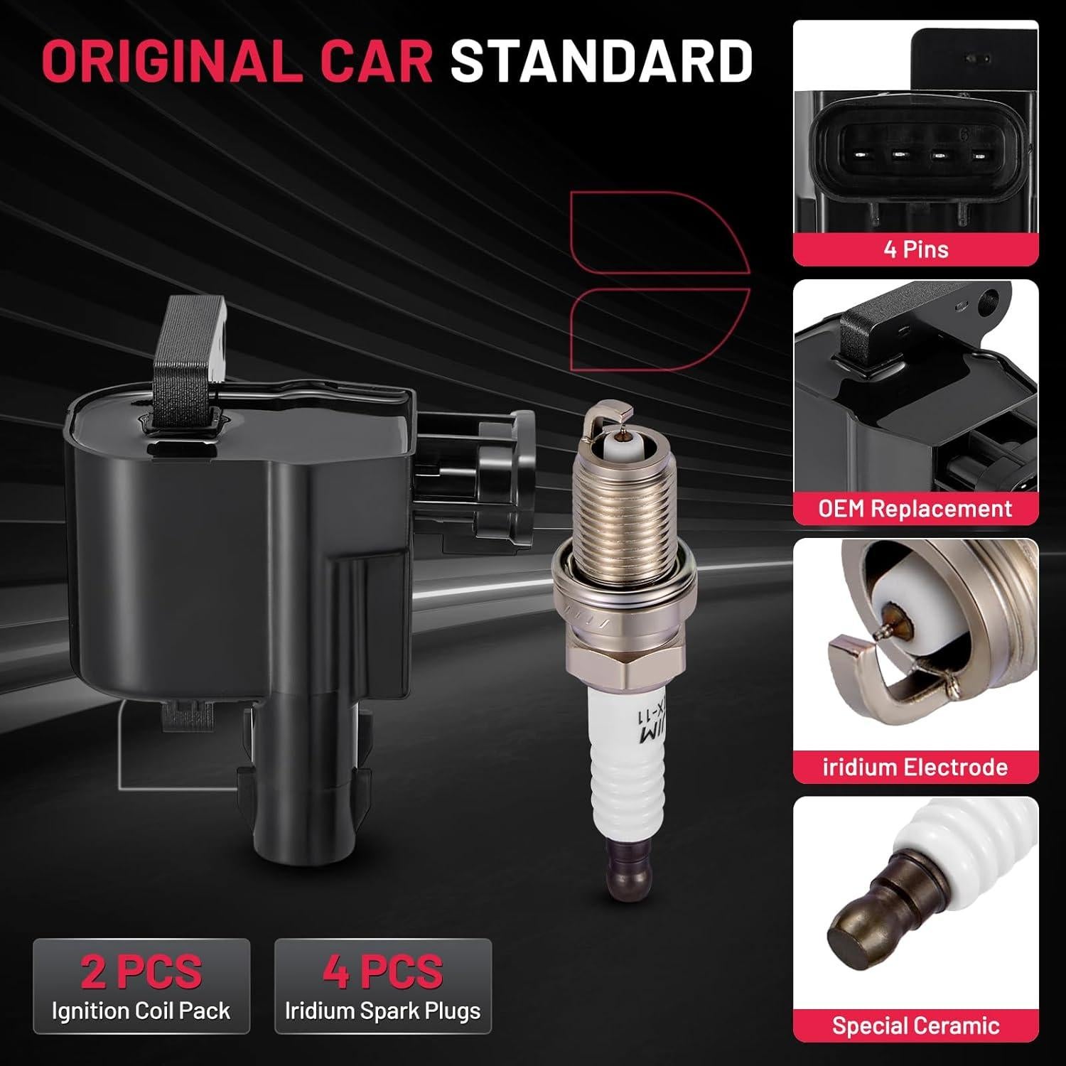 BDFHYK 2 Ignition Coil Pack UF246 and 4 Iridium Spark Plug 7090 Compatible with Chevy 1998-1999 Prizm 1.8L l4; Compatible with Toyota 1998-1999 Corolla 1.8L l4 Coil for 5C1075 C651 CUF246 C246