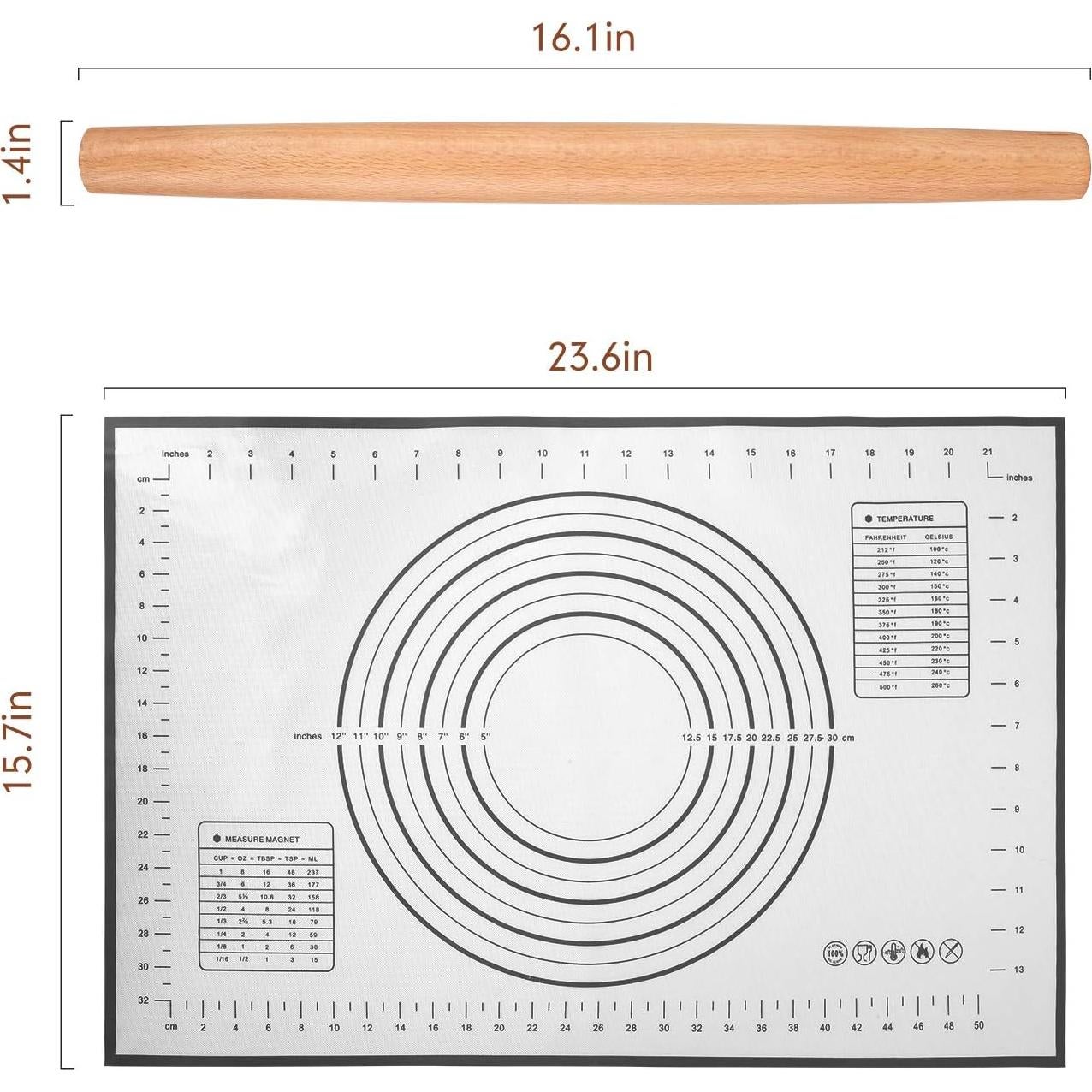 Rodillo Francés de Madera QUELLANCE 40 cm con Alfombrilla