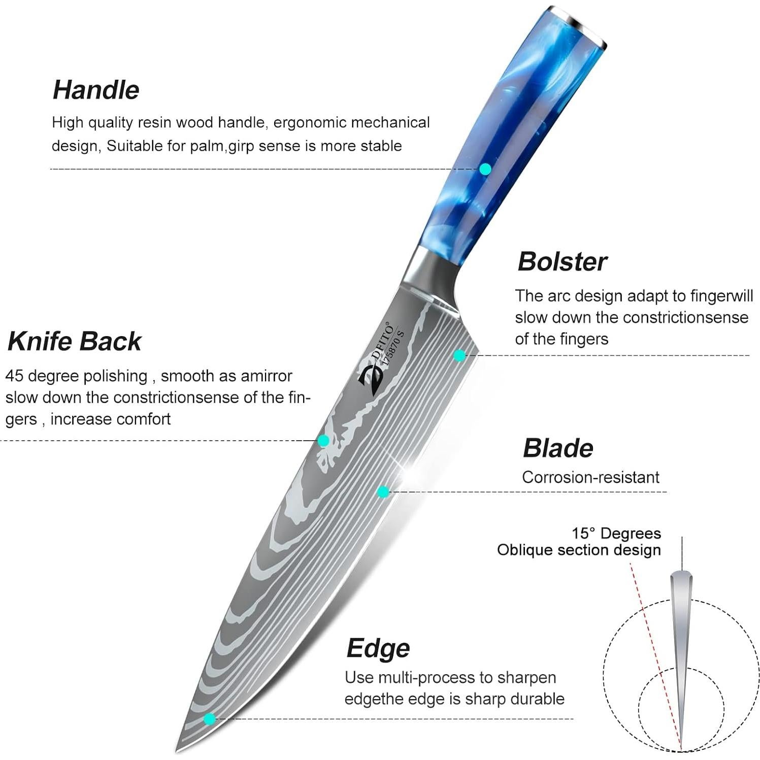 Conjunto de cuchillos Dfito Chef 9 piezas acero inoxidable Pakkawood