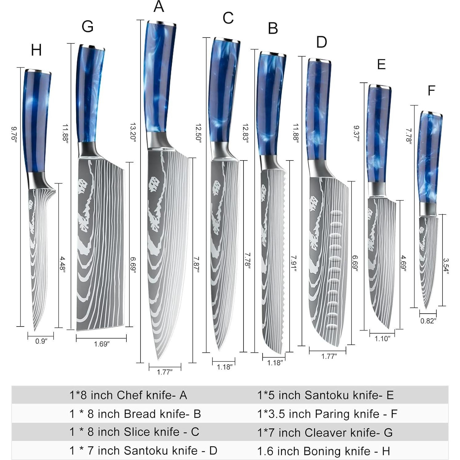 Conjunto de cuchillos Dfito Chef 9 piezas acero inoxidable Pakkawood