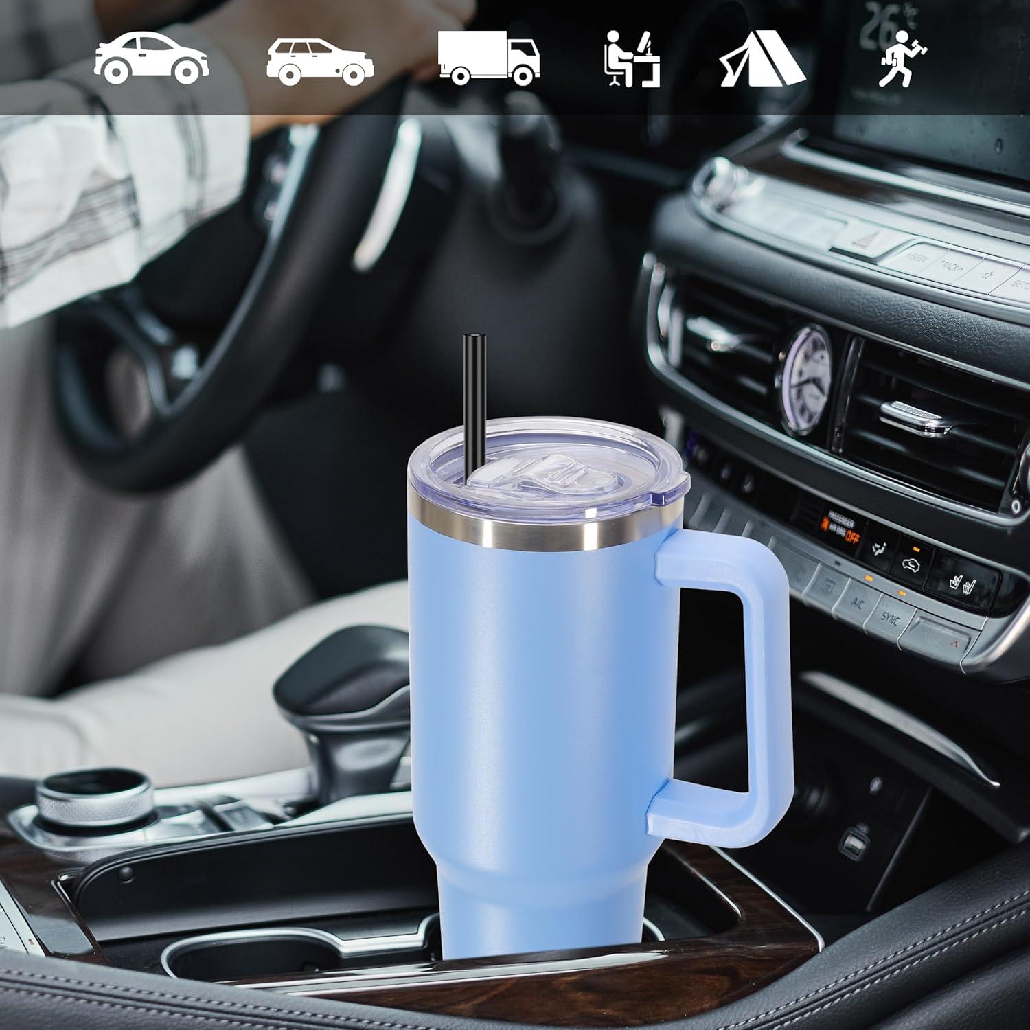 Taza Aislada 1.2 L DOMICARE Acero Inoxidable Azul con Popote