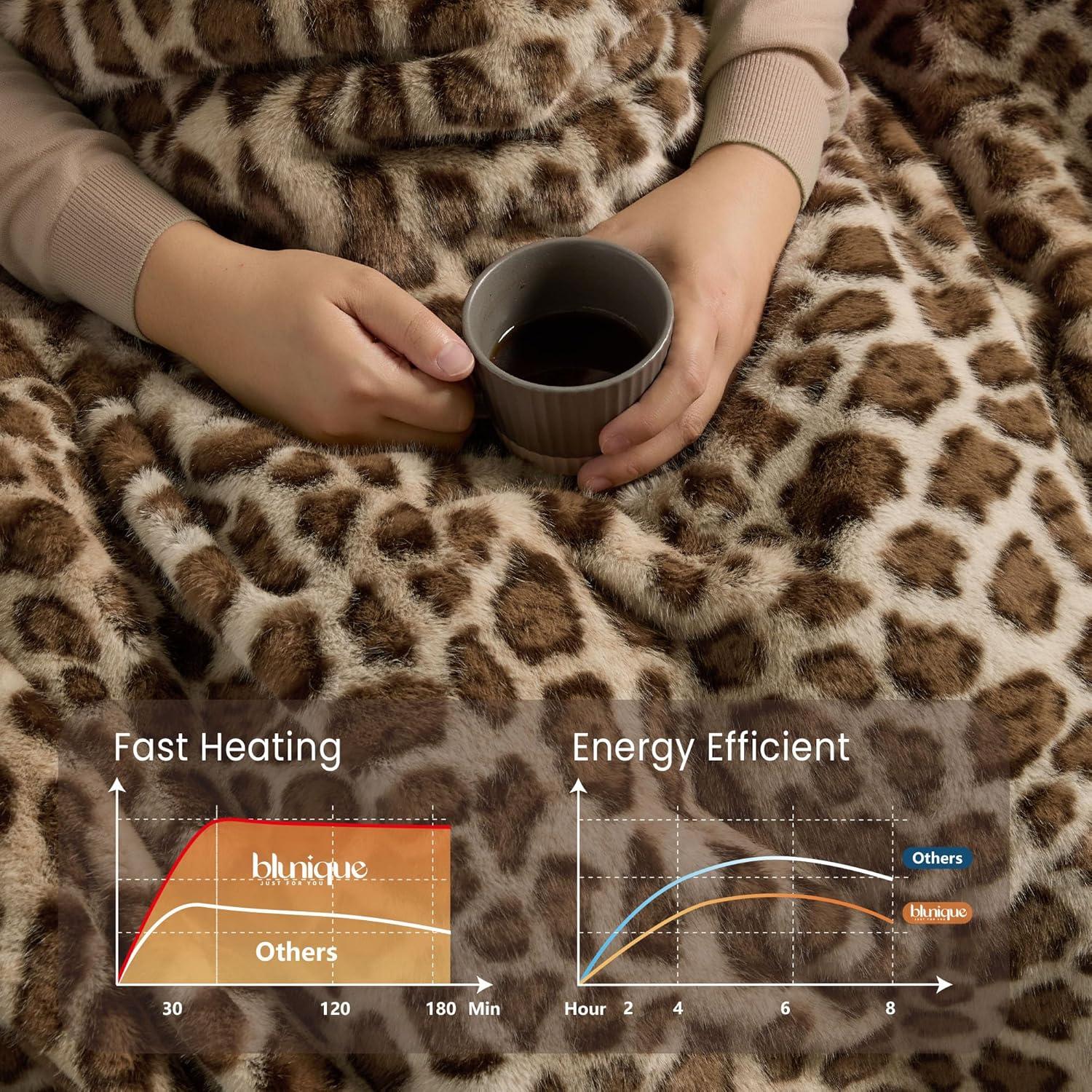 Manta Calentada de Piel Sintética Blunique Leopardo 127x152cm