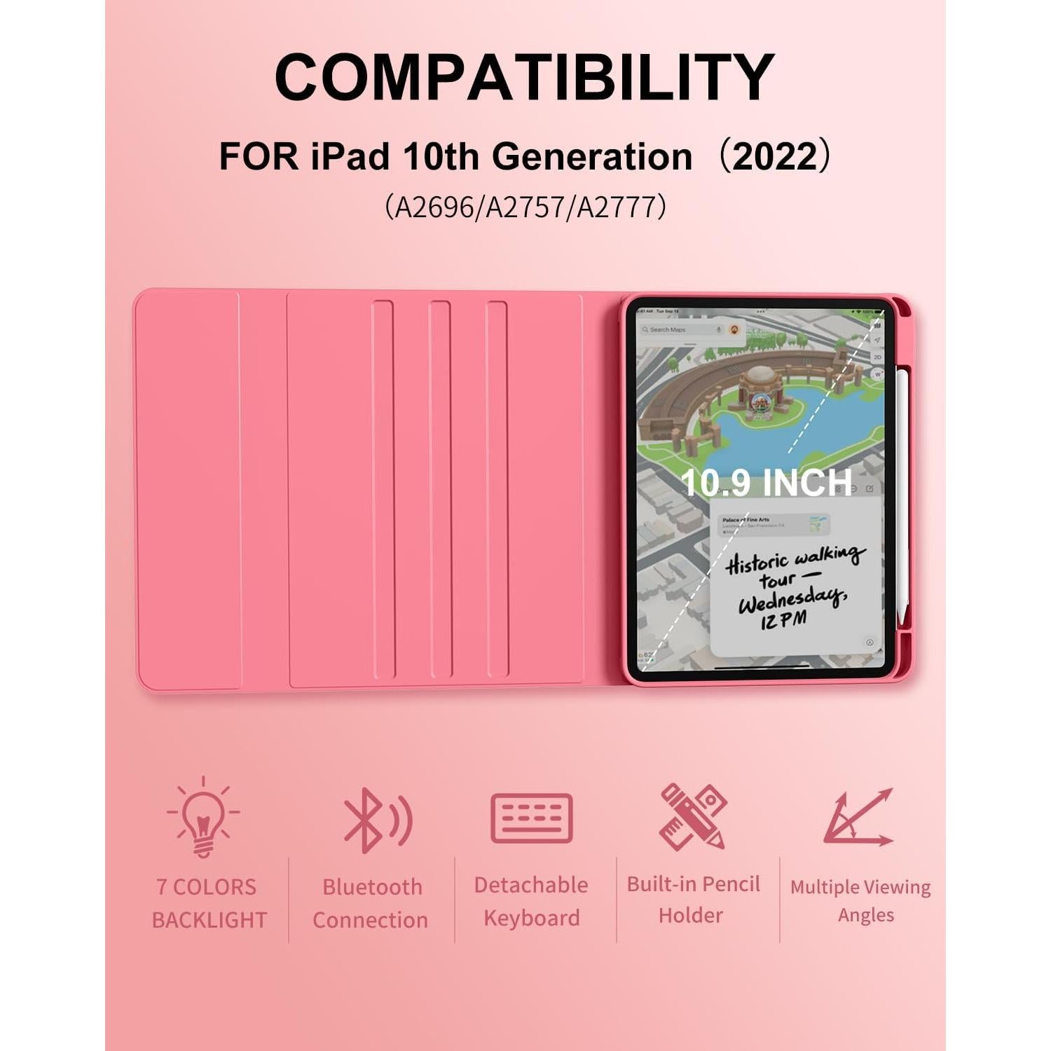 Funda con Teclado Inalámbrico Aoub para iPad 11"/10" Rosa