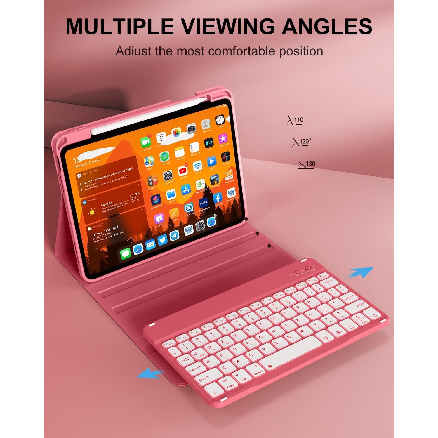 Funda con Teclado Inalámbrico Aoub para iPad 11"/10" Rosa