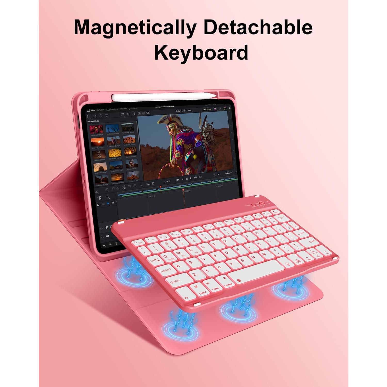 Funda con Teclado Inalámbrico Aoub para iPad 11"/10" Rosa