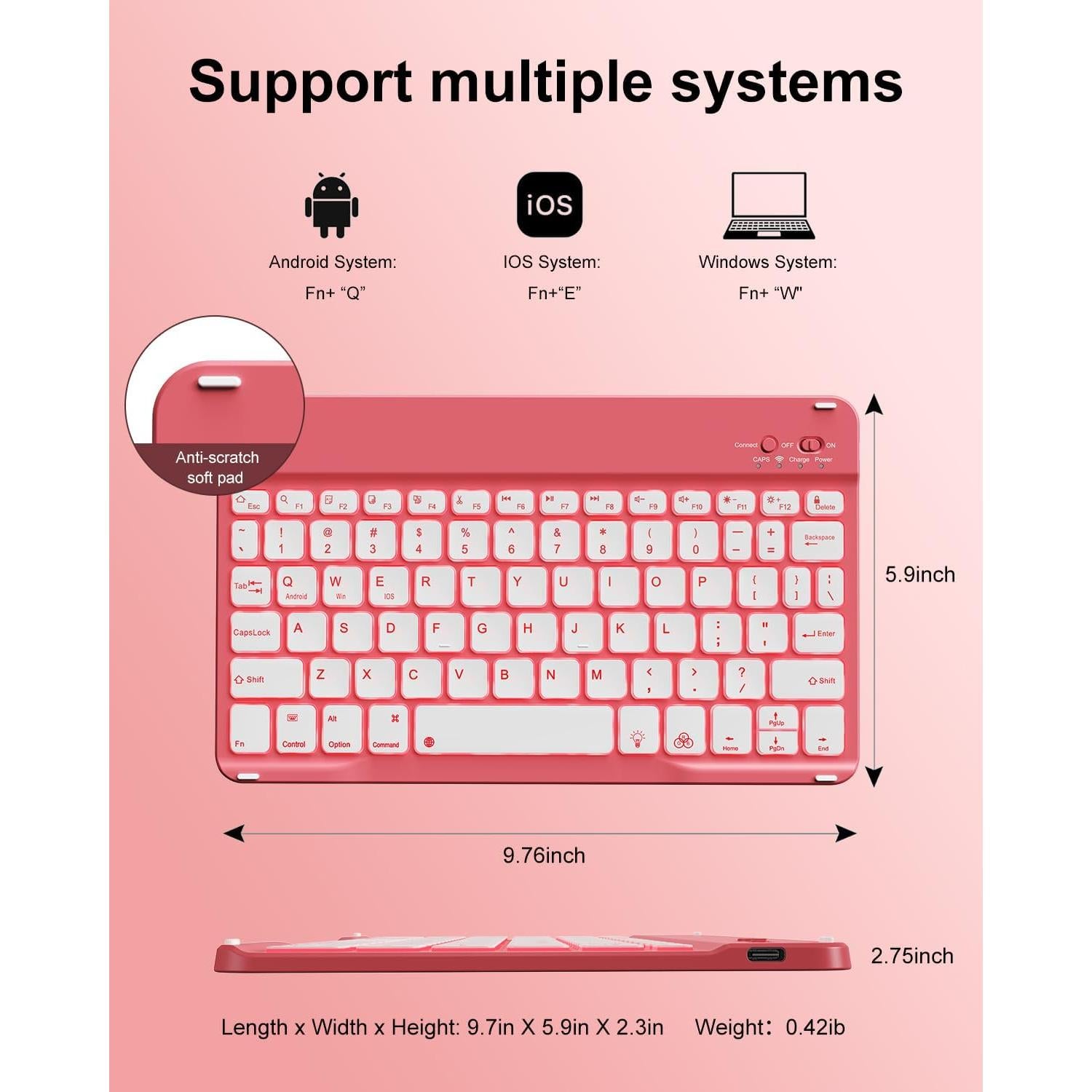 Funda con Teclado Inalámbrico Aoub para iPad 11"/10" Rosa