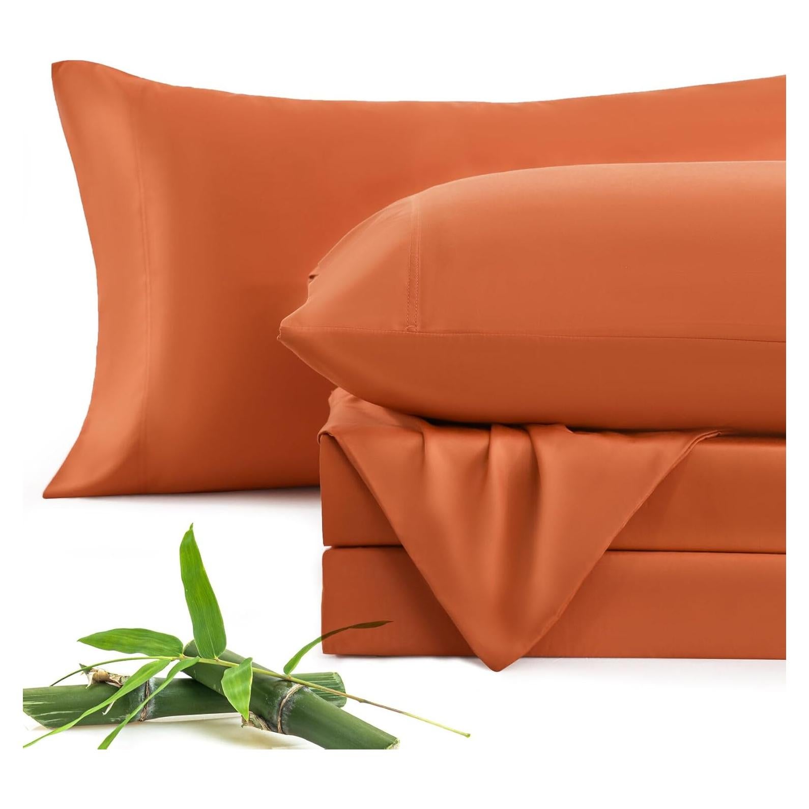 Juego de Sábanas Twin JSD 100% Viscosa de Bambú Naranja
