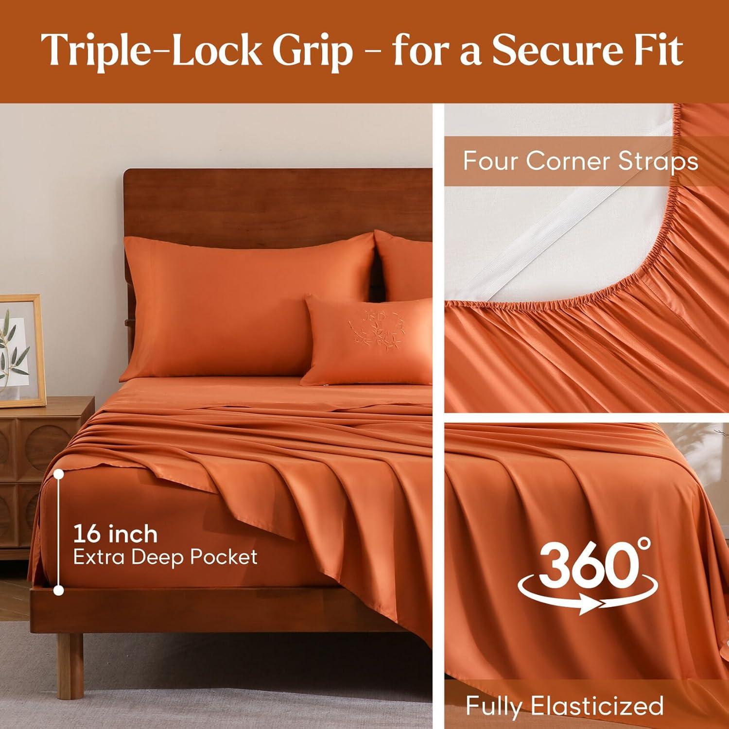 Juego de Sábanas Twin JSD 100% Viscosa de Bambú Naranja