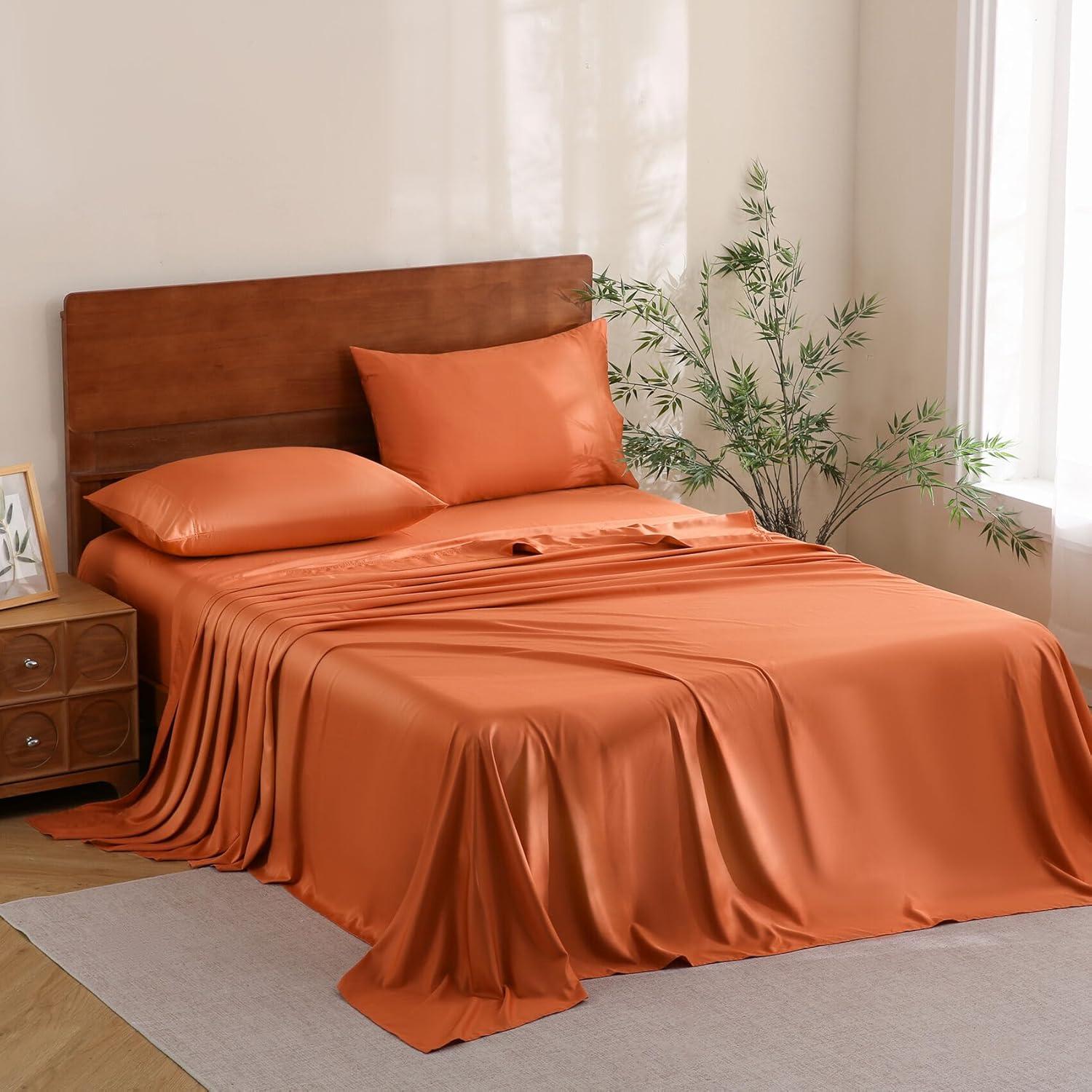 Juego de Sábanas Twin JSD 100% Viscosa de Bambú Naranja