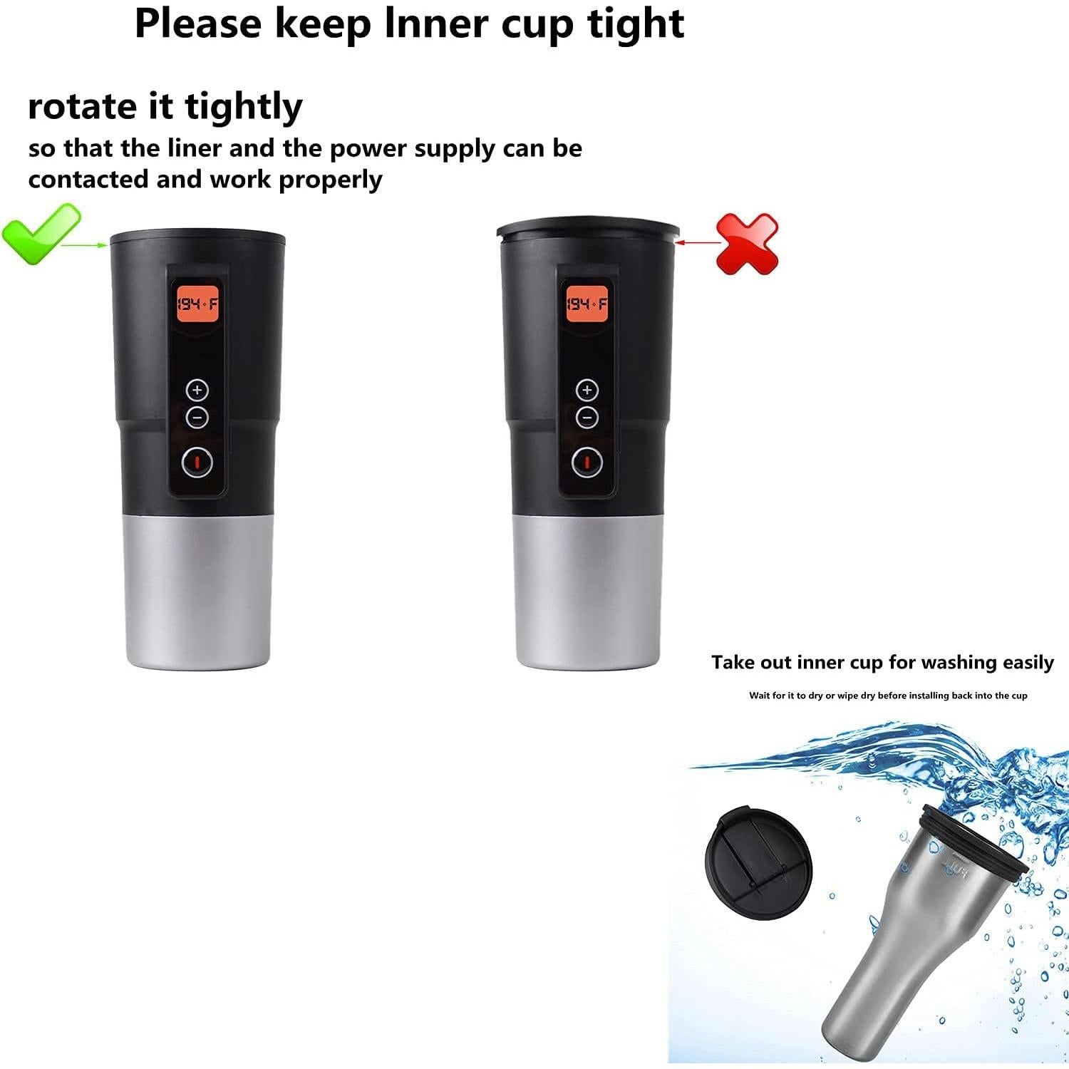 Taza Calentadora de Café LEJIEYIN 12V 0.38L Control Temperatura