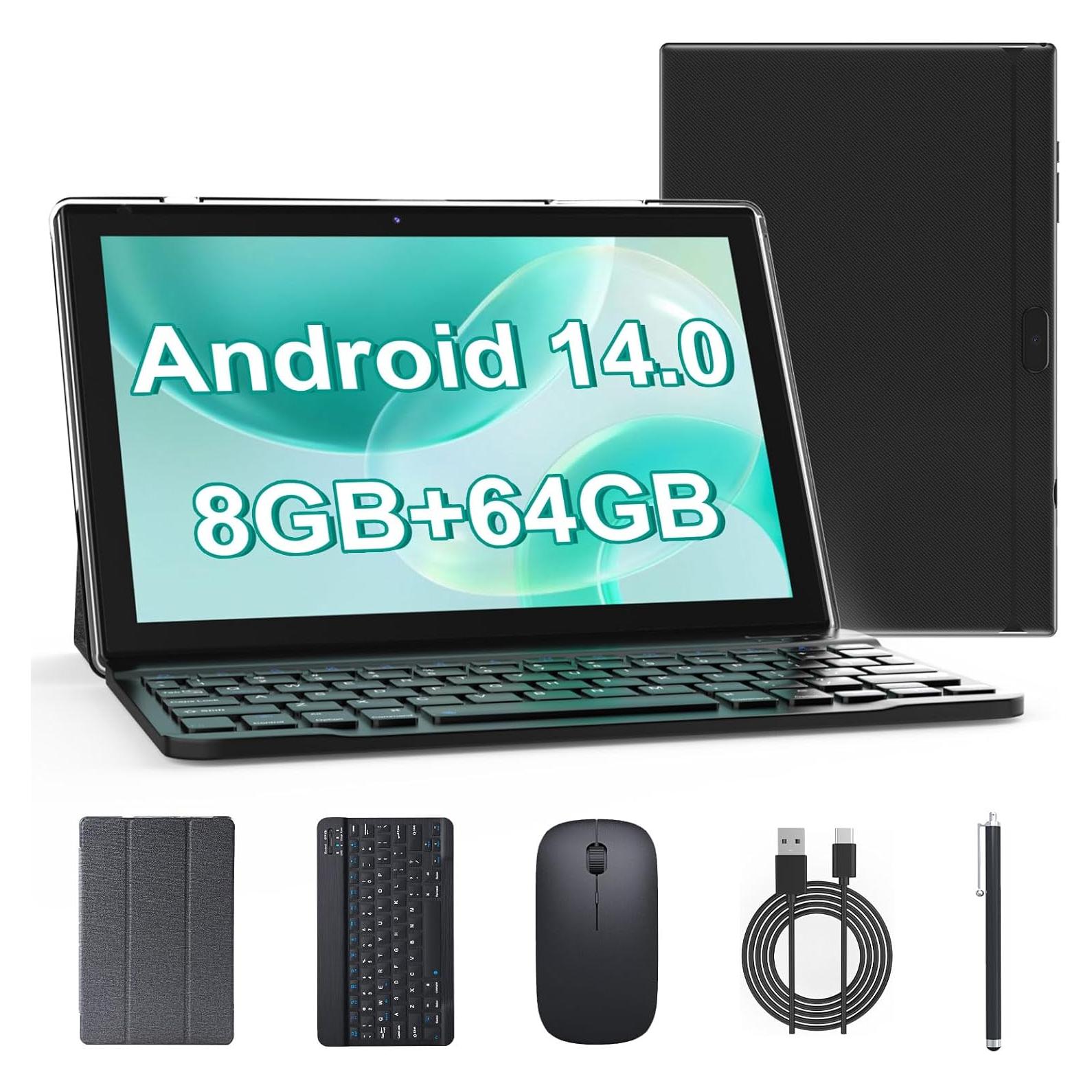Tableta YQSAVIOR 10.1" Android 14 2 en 1 8GB+64GB Negro