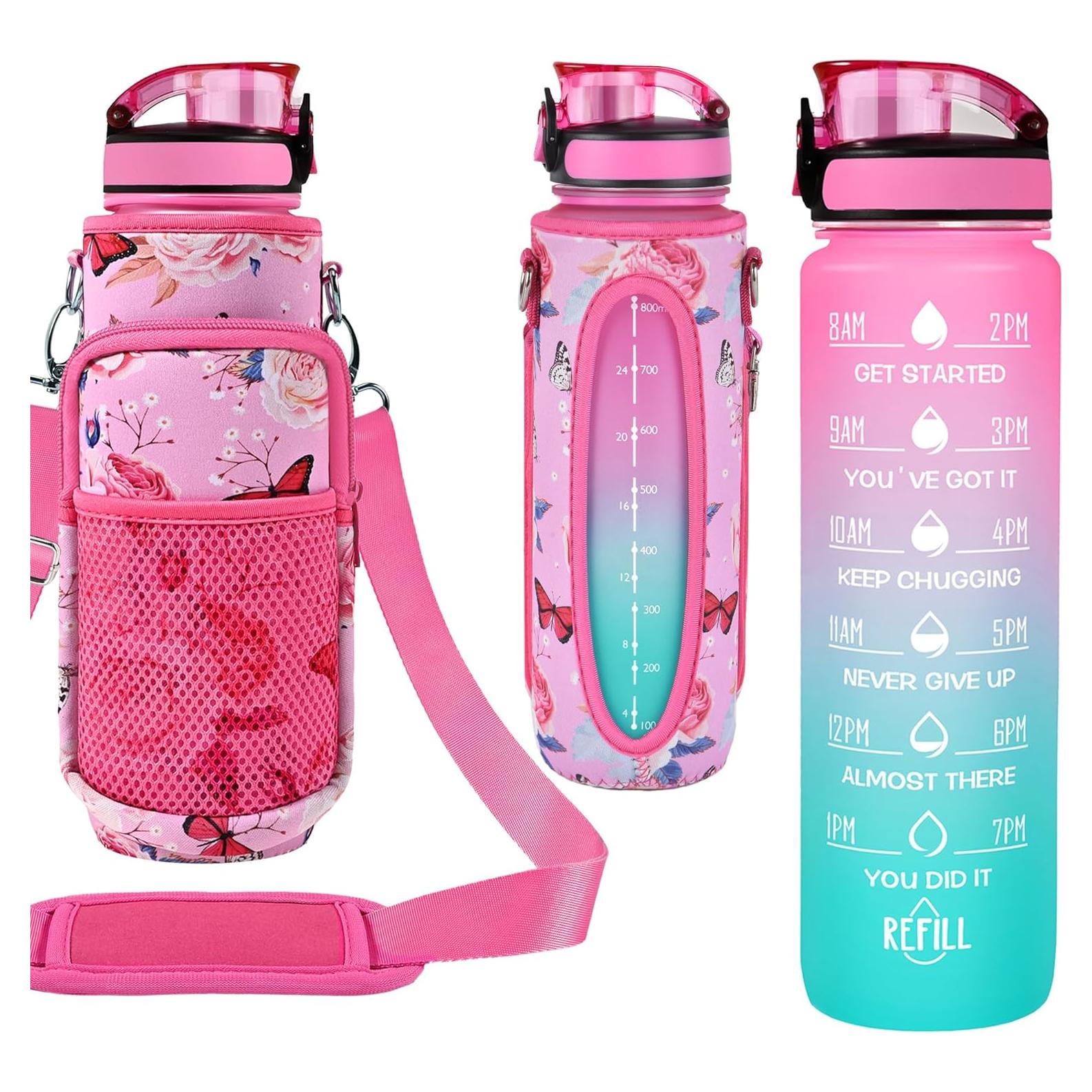 Botella de Agua Reutilizable Newfad 1L con Funda y Pajilla