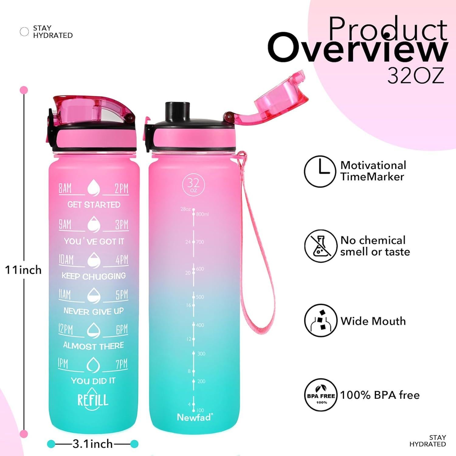 Botella de Agua Reutilizable Newfad 1L con Funda y Pajilla