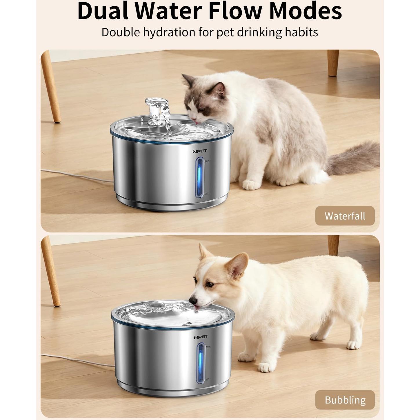 Fuente de Agua Automática para Gatos NPET WF210Plus 4L Acero Inoxidable