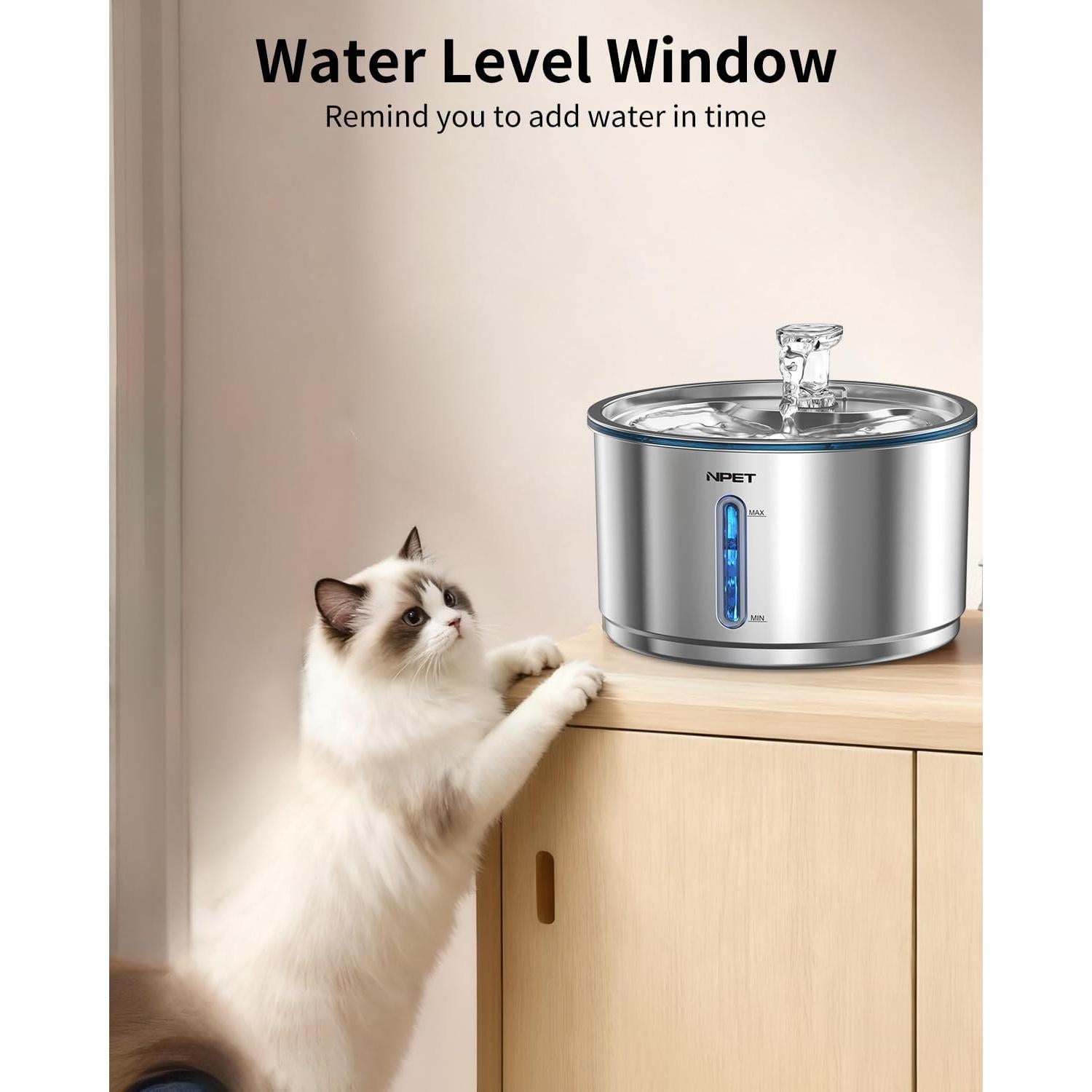 Fuente de Agua Automática para Gatos NPET WF210Plus 4L Acero Inoxidable