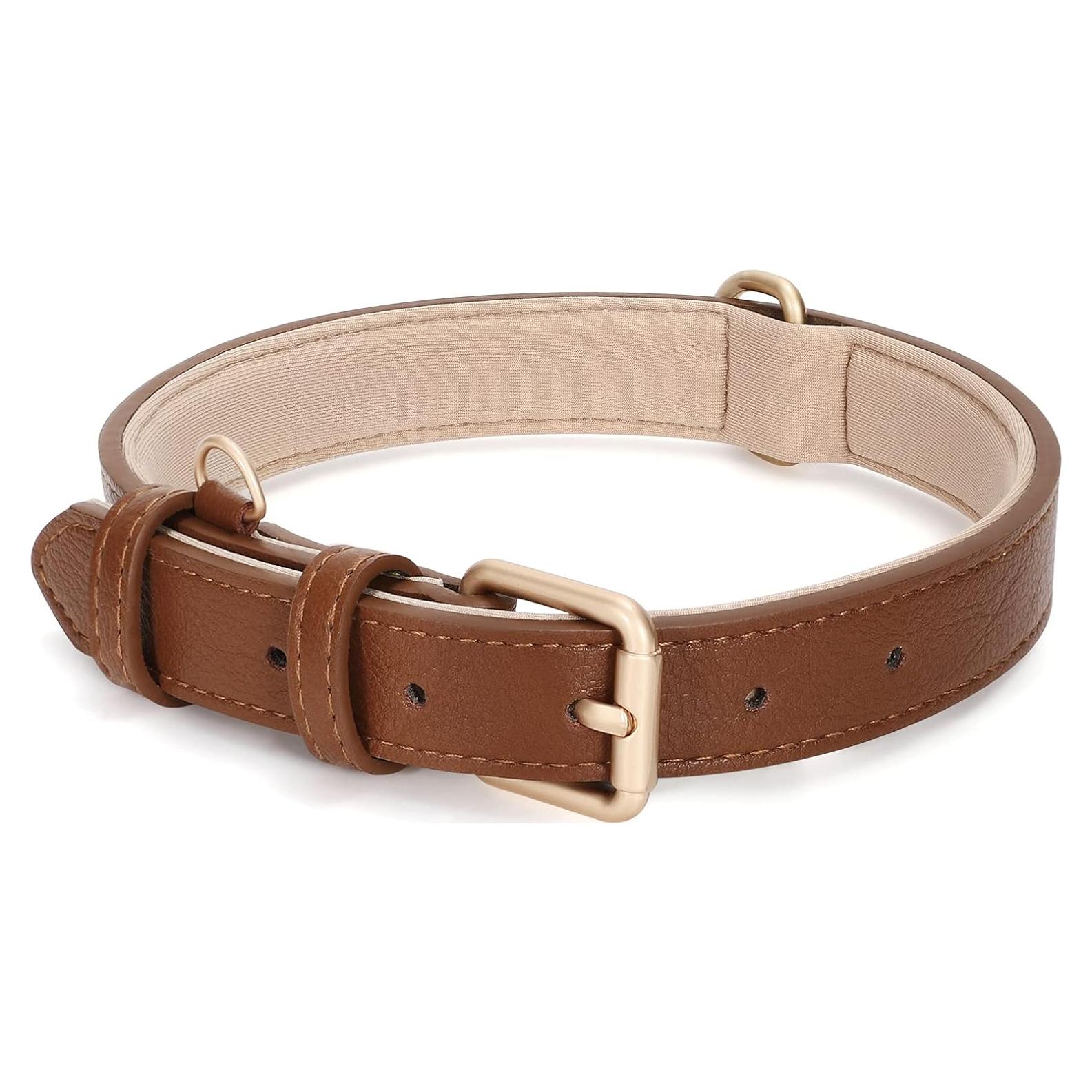 Collar de perro de cuero WHIPPY marrón XS ajustable acolchado