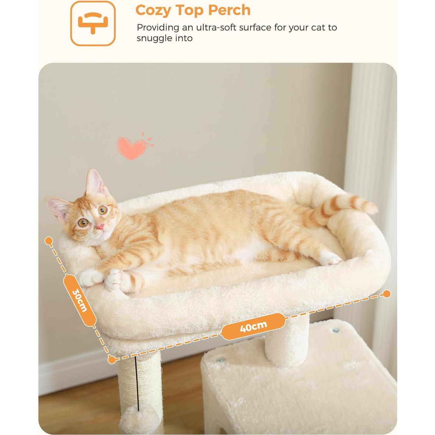 Cat Tree for Indoor Cats, 45.7" Multi-Level Cat Tower with Large Metal Frame Hammock, Cat Condo with 4 Scratching Posts and Top Perch for Small Medium Cat, Beige