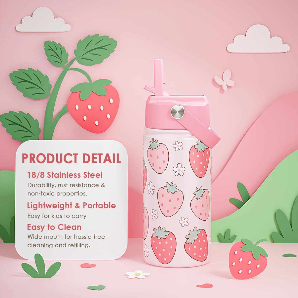 Botella de Agua SANDJEST 350ml Acero Inoxidable Fresa para Niños