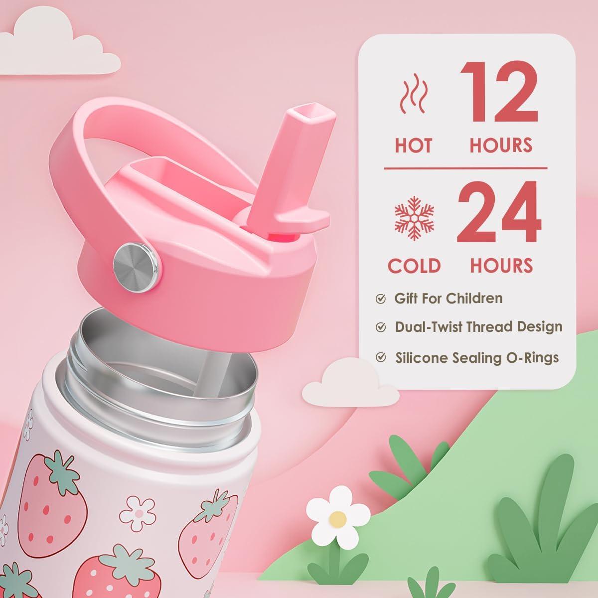 Botella de Agua SANDJEST 350ml Acero Inoxidable Fresa para Niños