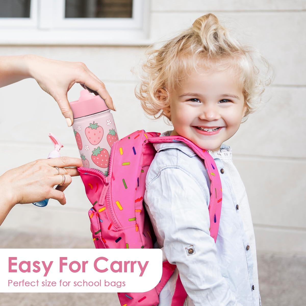 Botella de Agua SANDJEST 350ml Acero Inoxidable Fresa para Niños