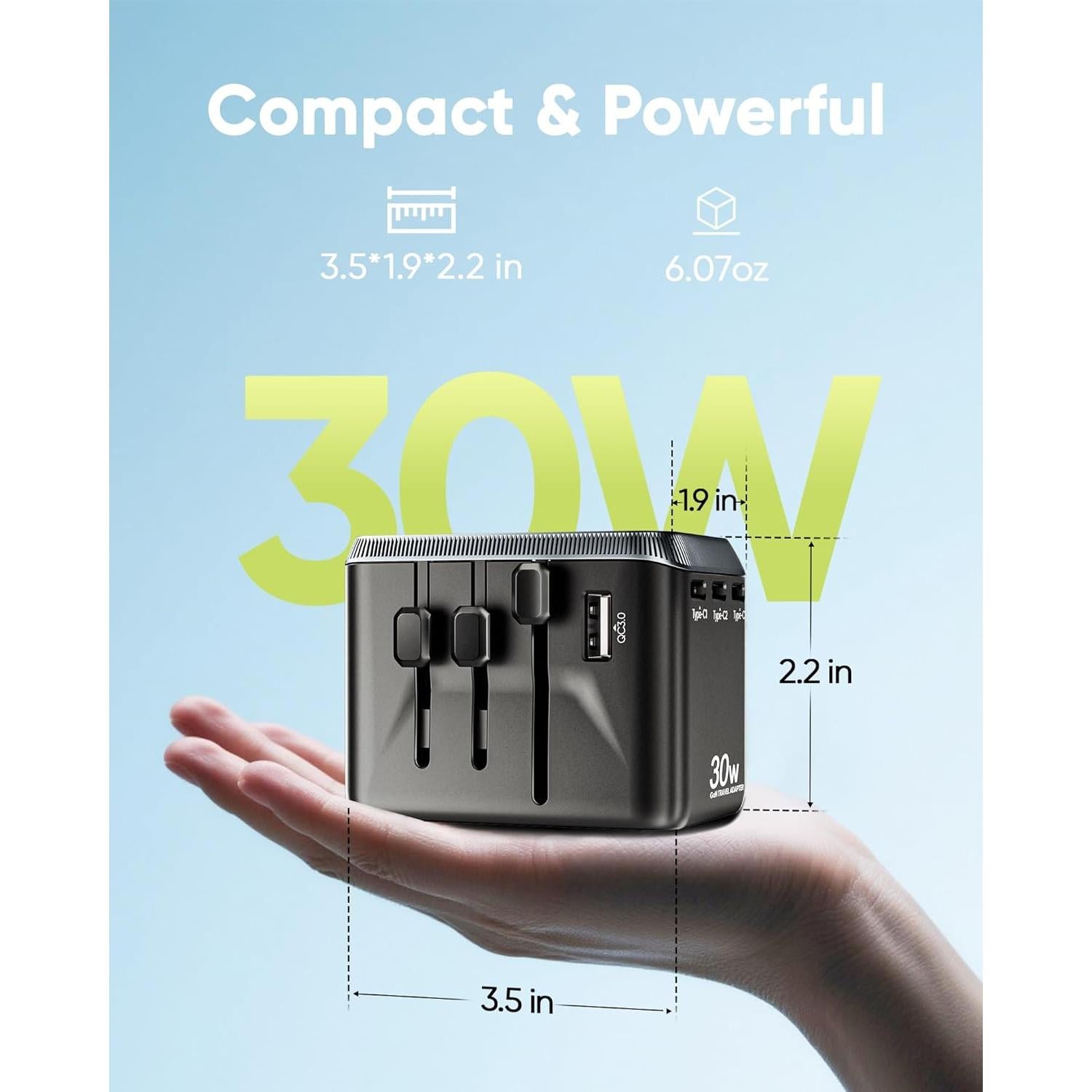 Adaptador de Viaje Universal TenTrend 30W 6-en-1 USB-C y USB-A