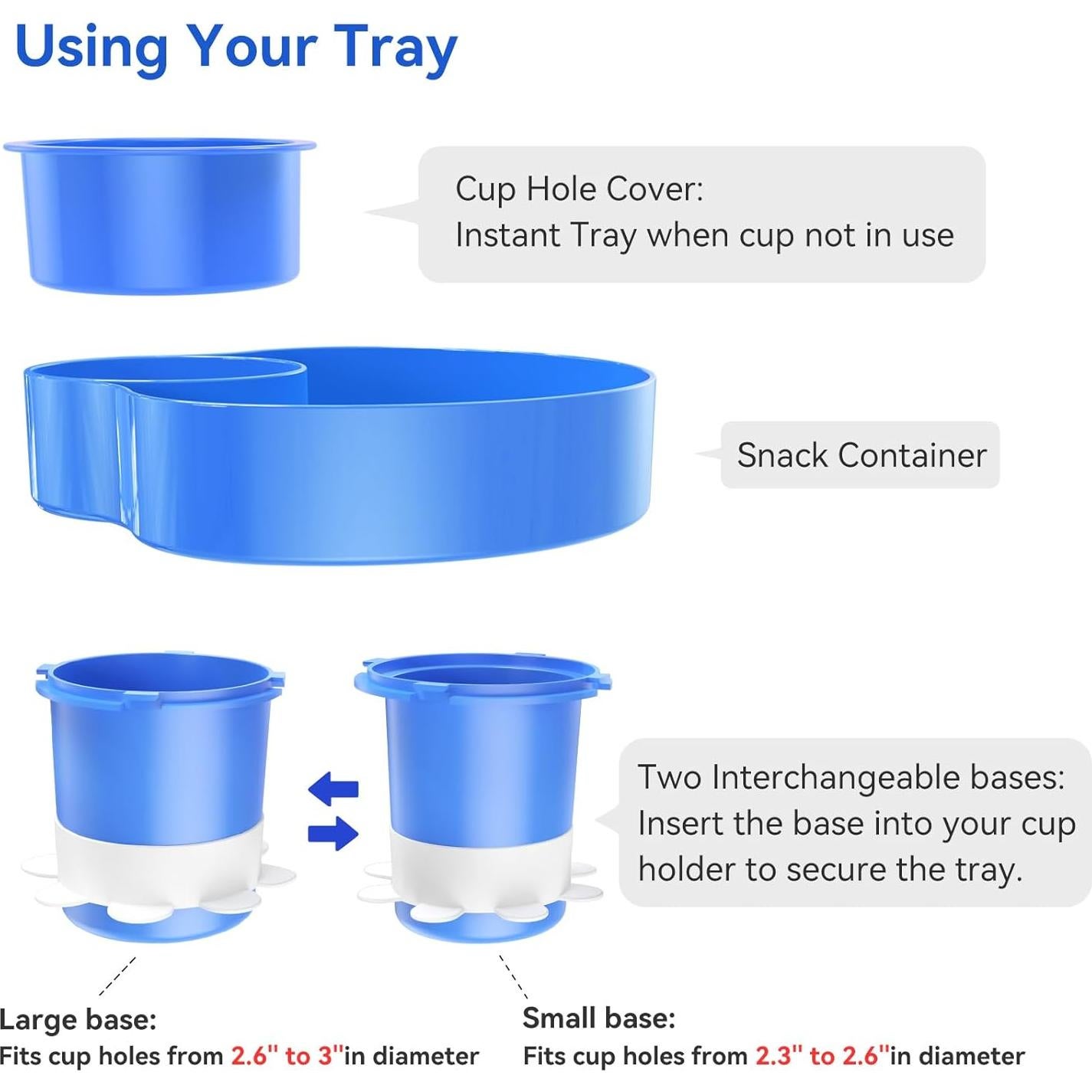 Car Seat Snack Tray: Travel Tray for Kids Carseat Cup Holder with Food Trays, Stroller Snacks Plate for Toddlers, Kid Road Trip Essentials, Blue
