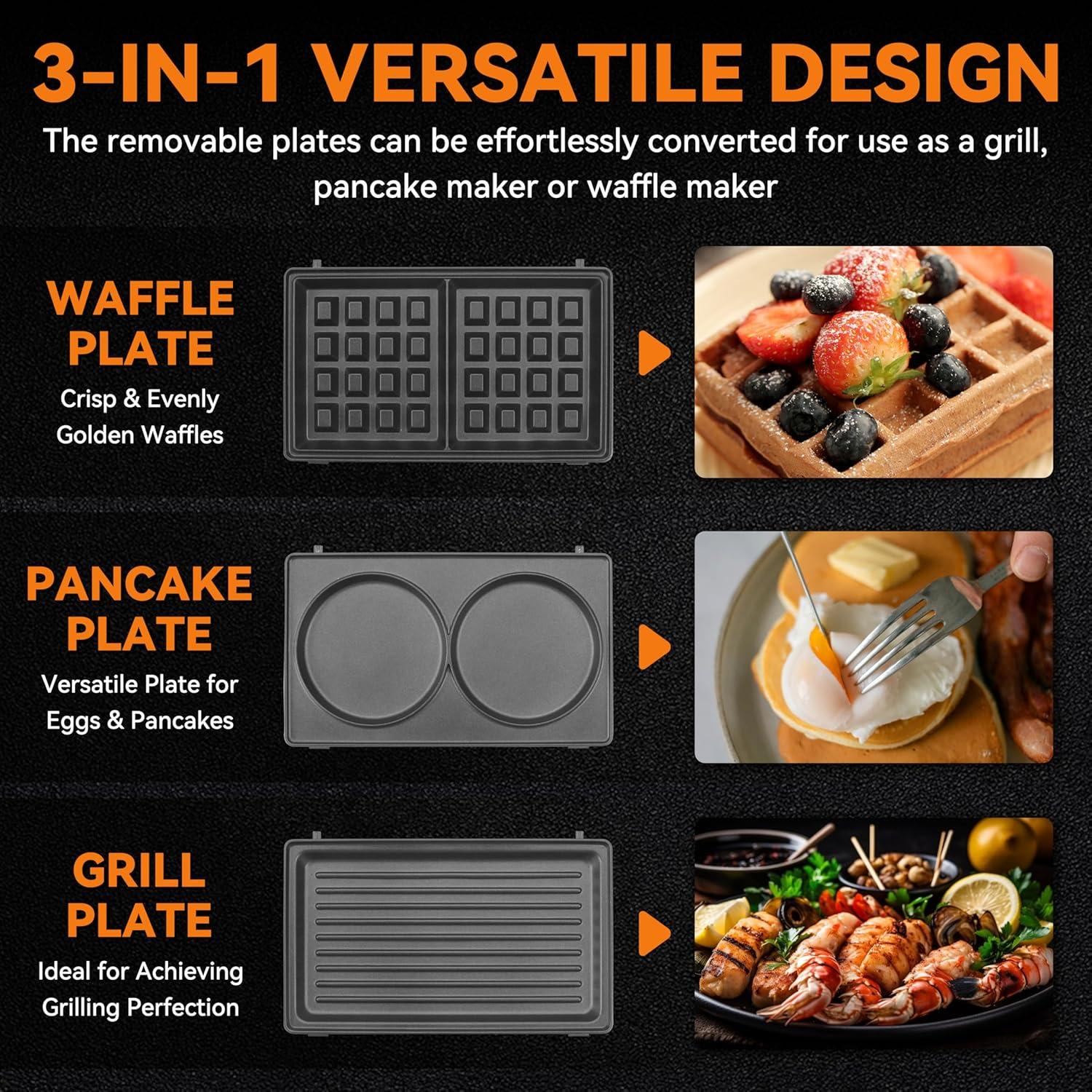 Mini Waffle Maker 3 en 1 Amigo del Panadero Grafito