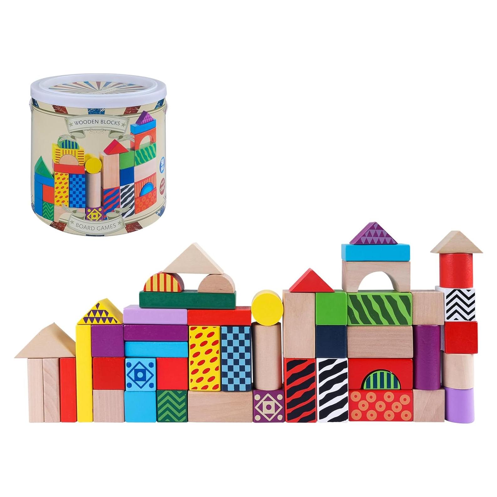 Bloques de Construcción de Madera Offelec 50 Piezas para Niños