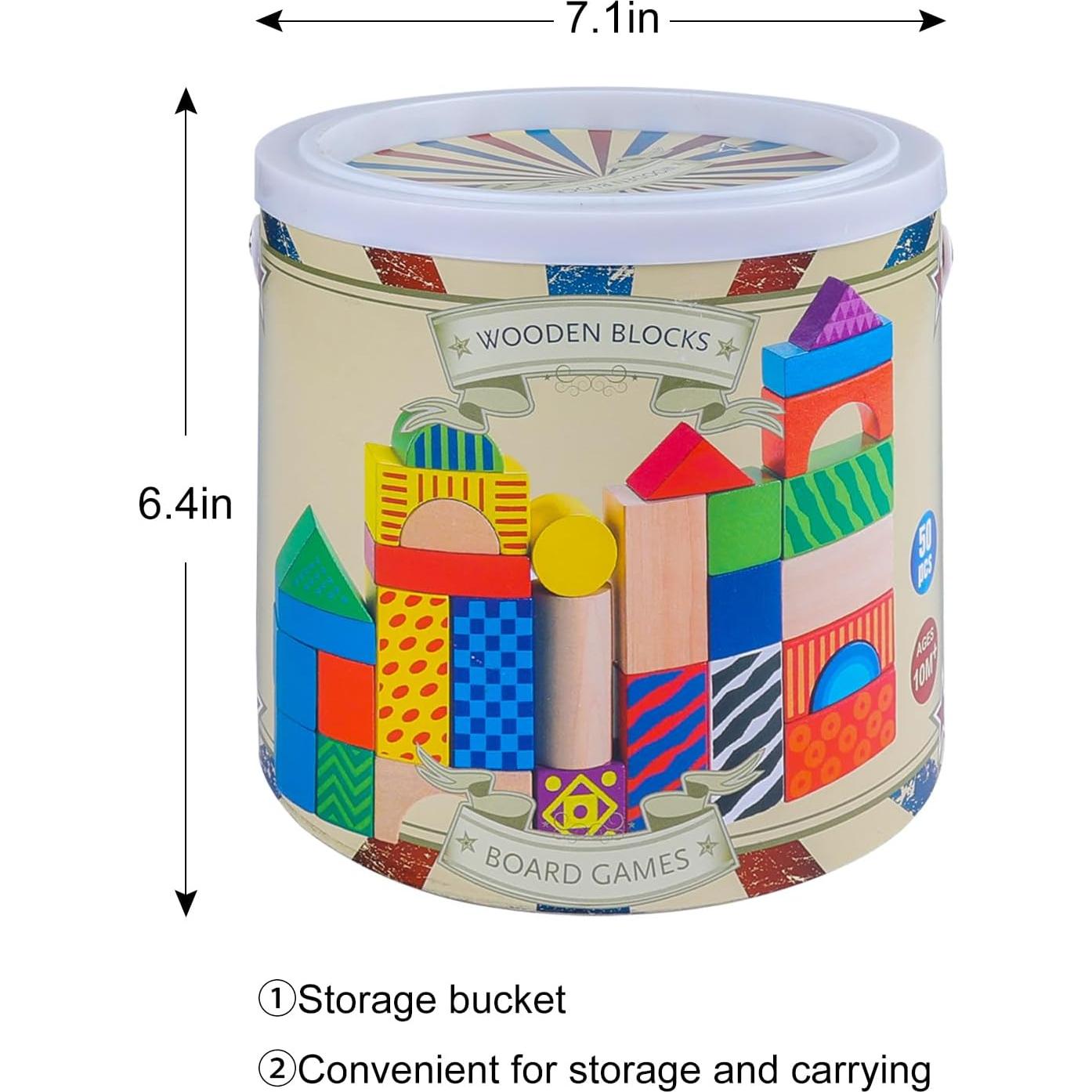 Bloques de Construcción de Madera Offelec 50 Piezas para Niños