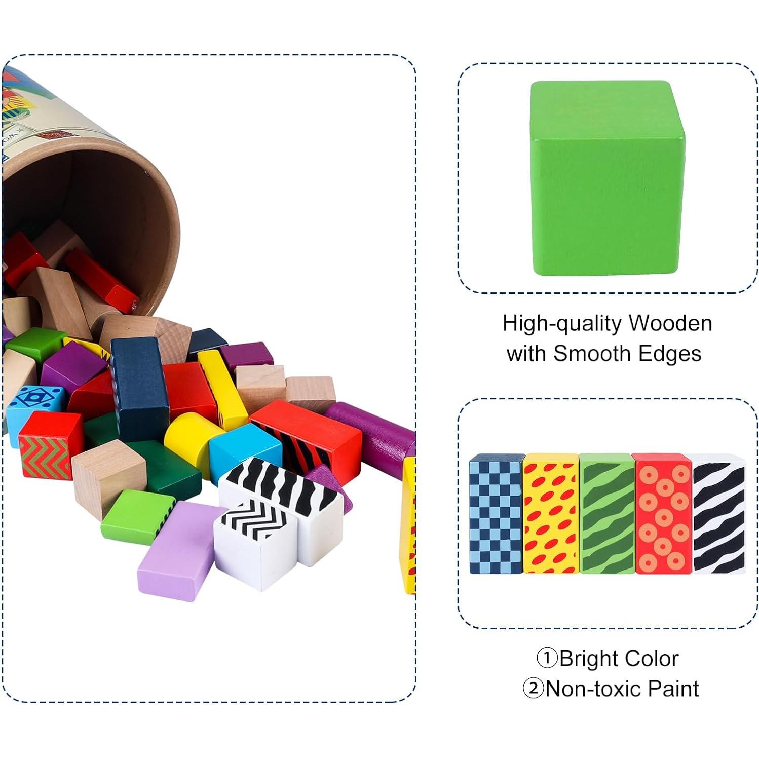 Bloques de Construcción de Madera Offelec 50 Piezas para Niños