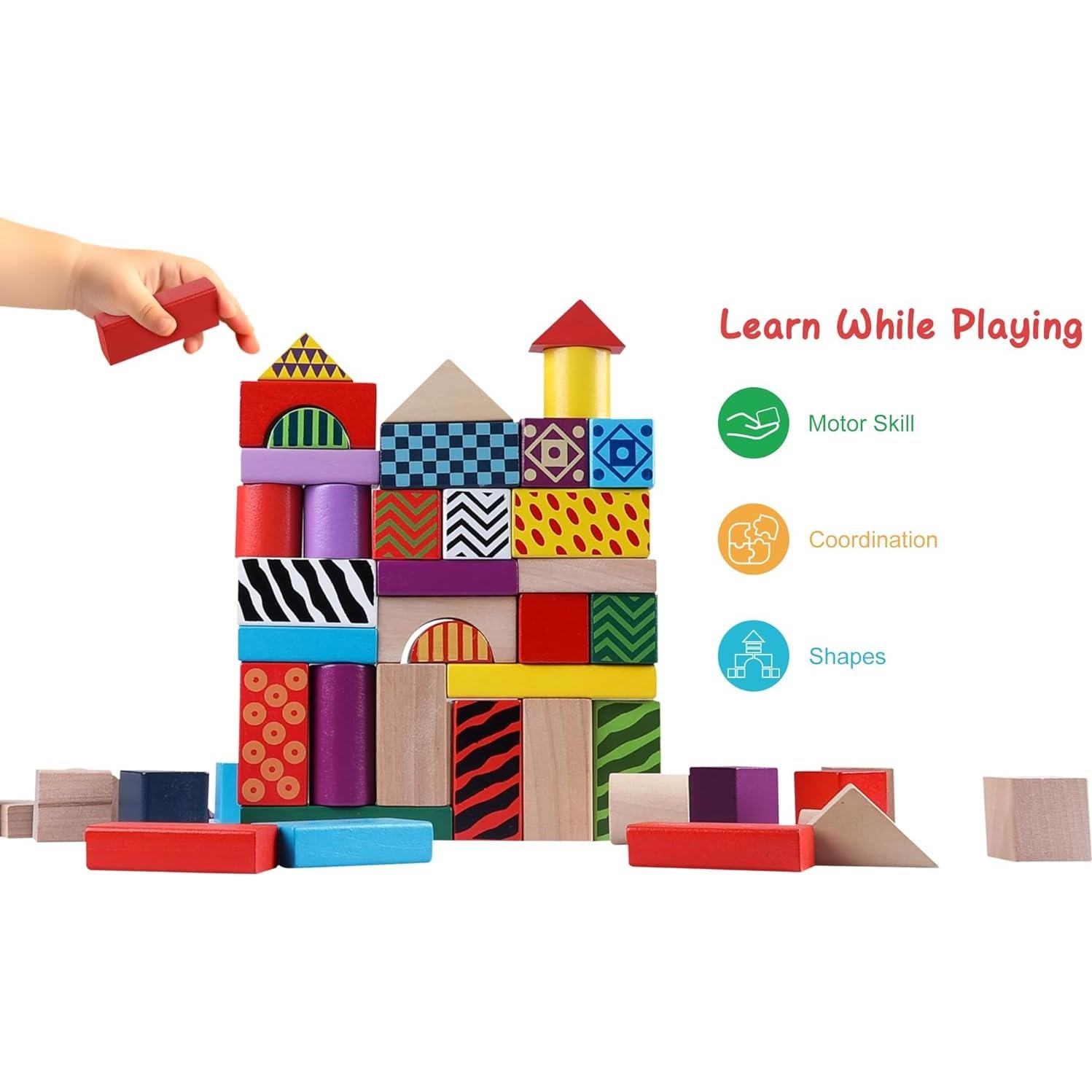 Bloques de Construcción de Madera Offelec 50 Piezas para Niños