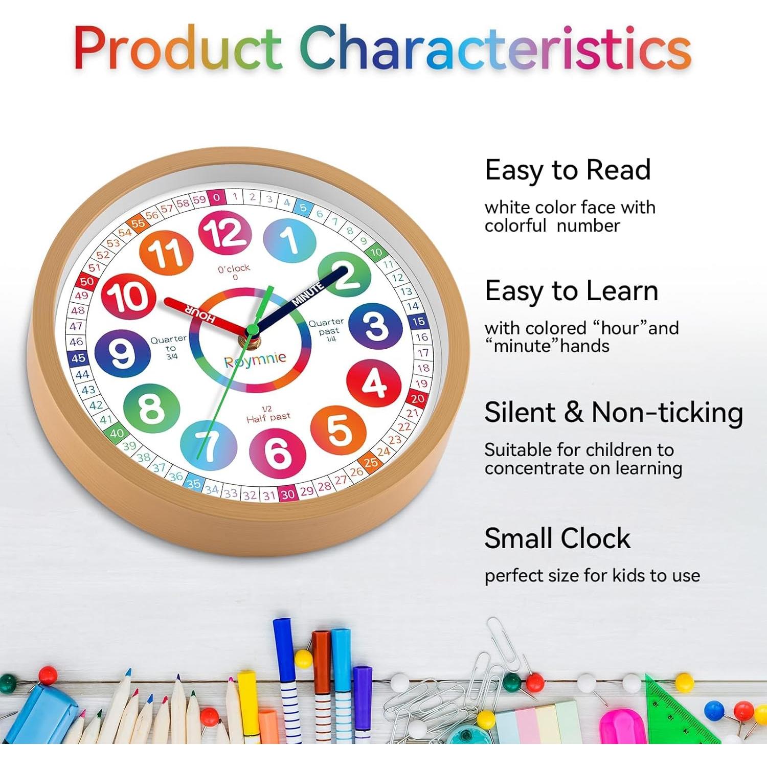 Reloj de Aprendizaje Silencioso Roymnie 20.32 cm Multicolor