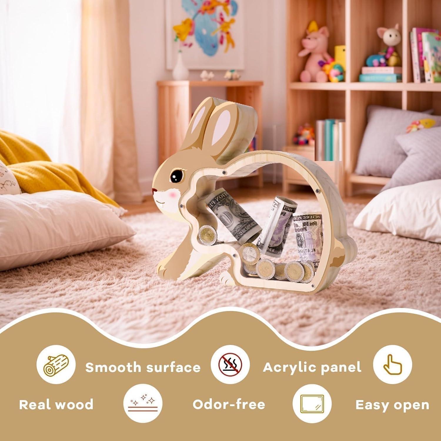 Hucha de Madera Conejo Uniwooder Personalizable 25x7x22cm