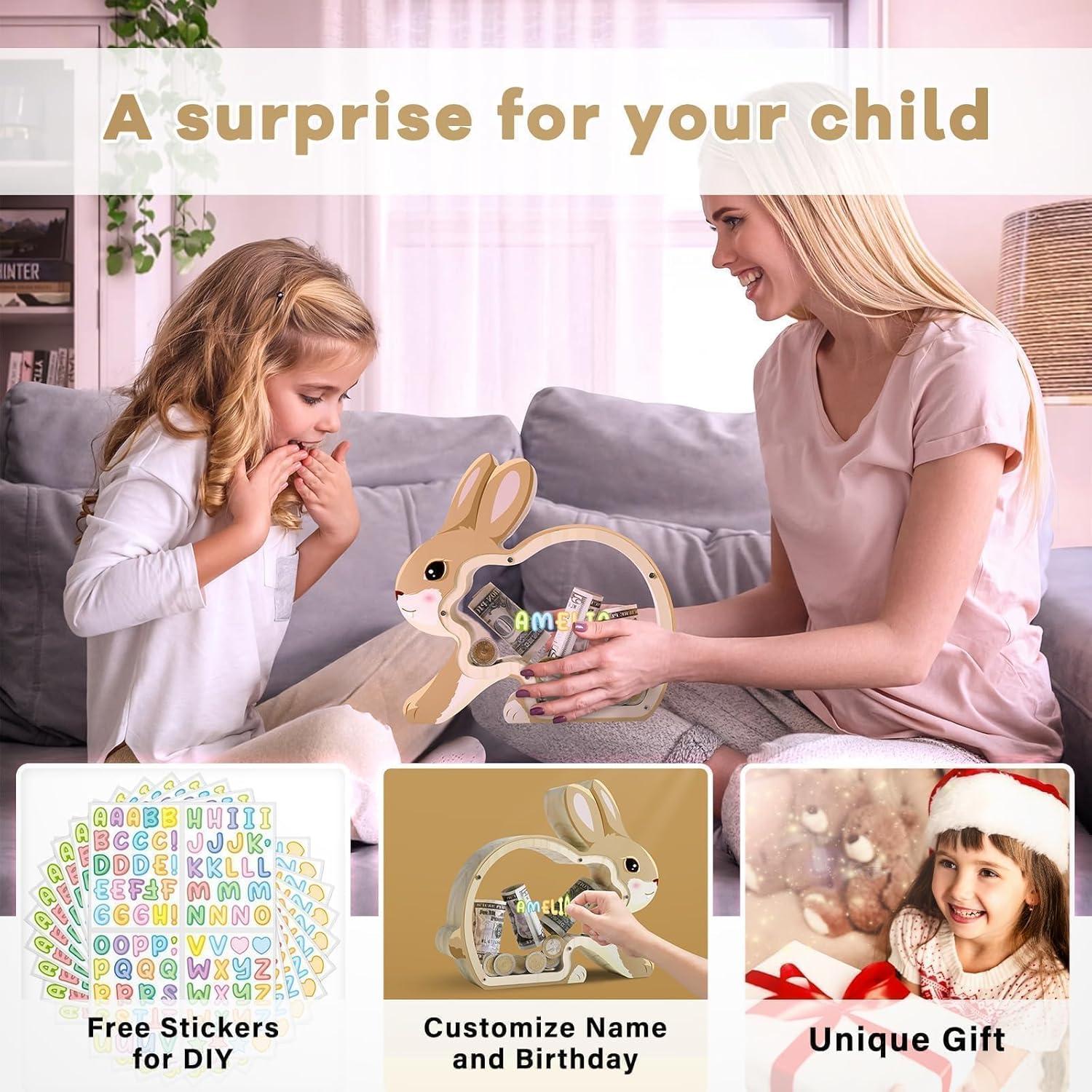 Hucha de Madera Conejo Uniwooder Personalizable 25x7x22cm