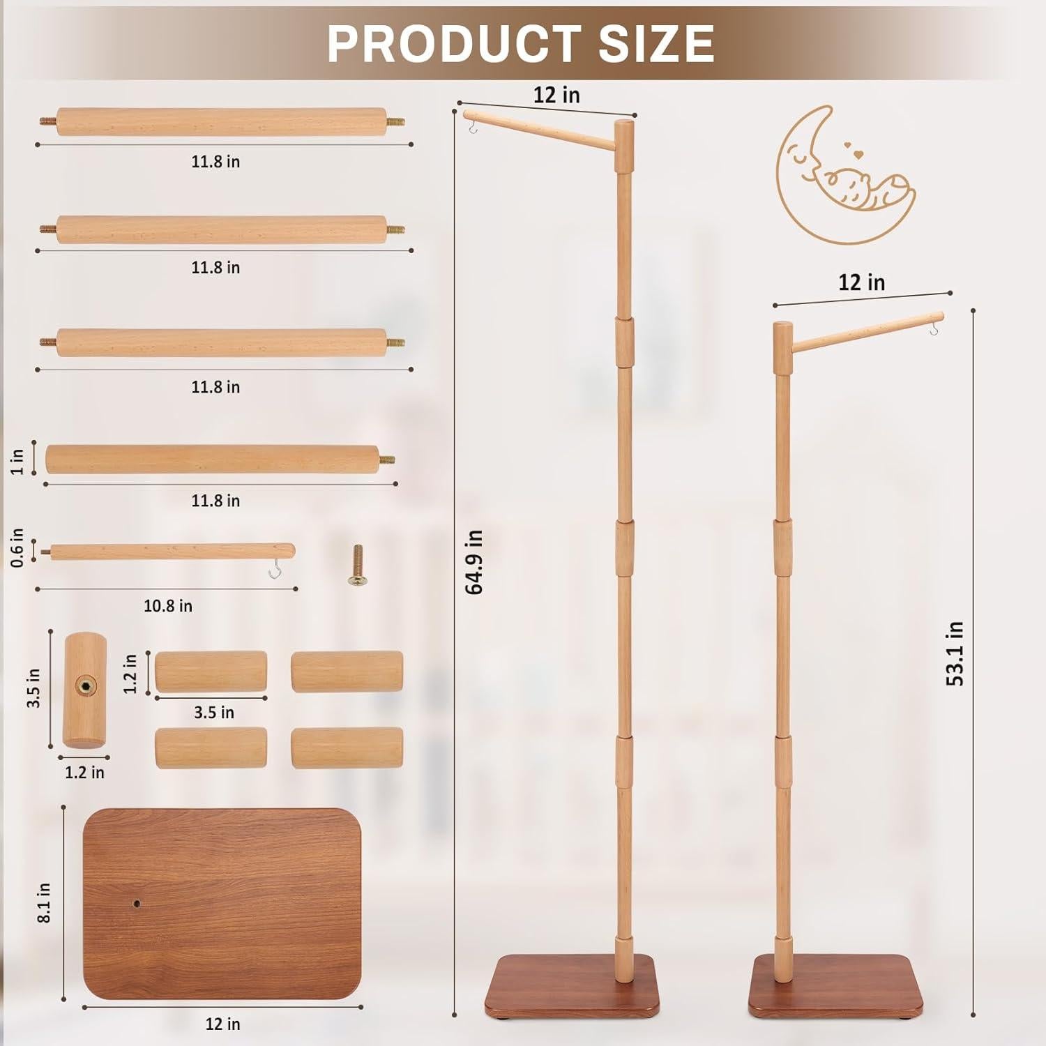 Brazo Móvil de Cuna de Pie LLIU 165 cm Madera de Haya Ajustable