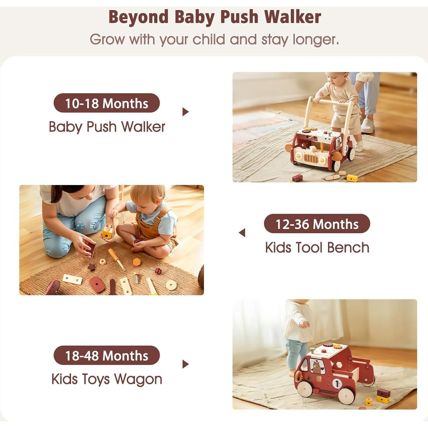 Andador de Madera IEATFO 3-en-1 Altura Ajustable 46-49 cm